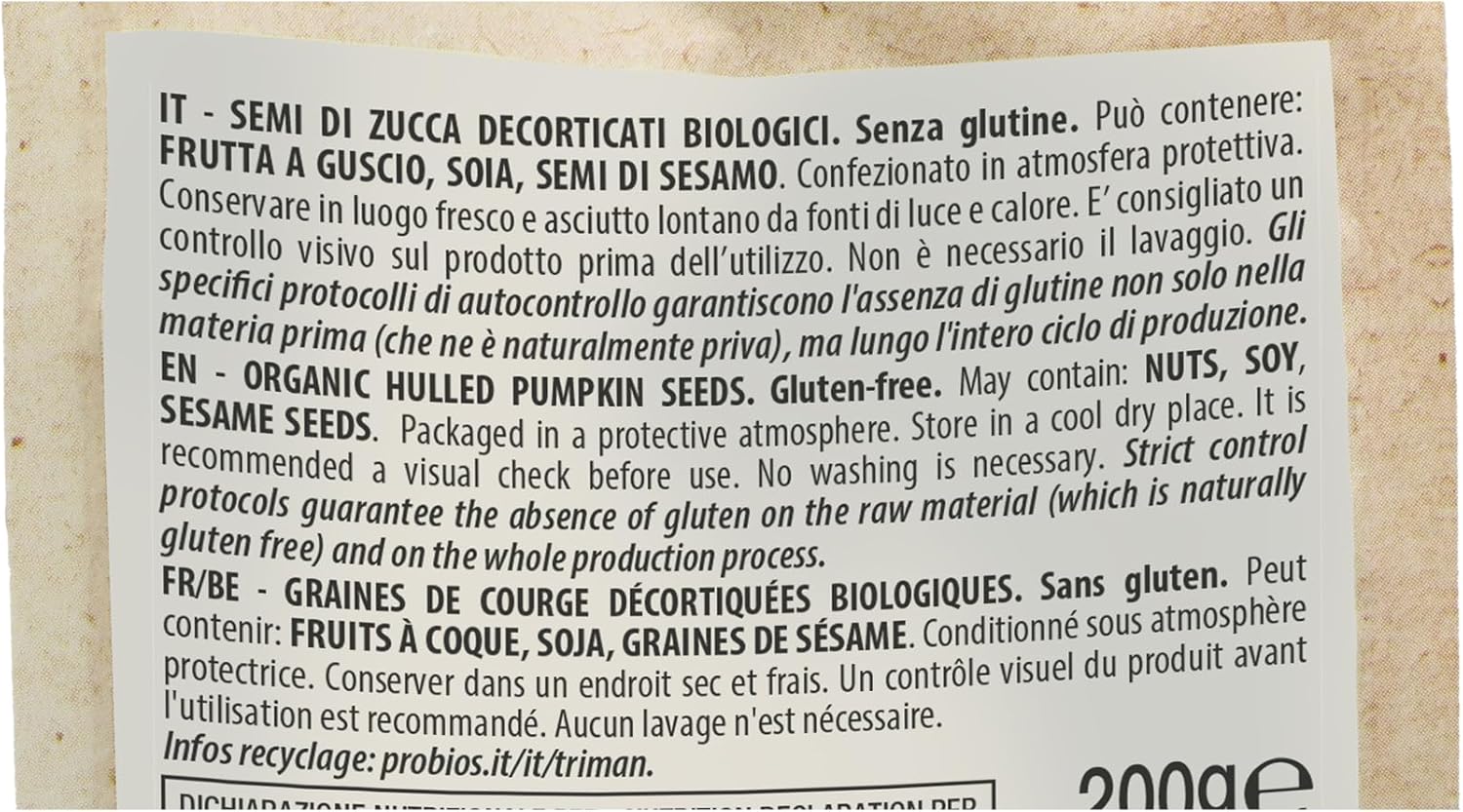 Thumbnail 2 de Probios Semi di Zucca Bio (confezione 6 x 200 g) – fonte vegetale di fibre e minerali