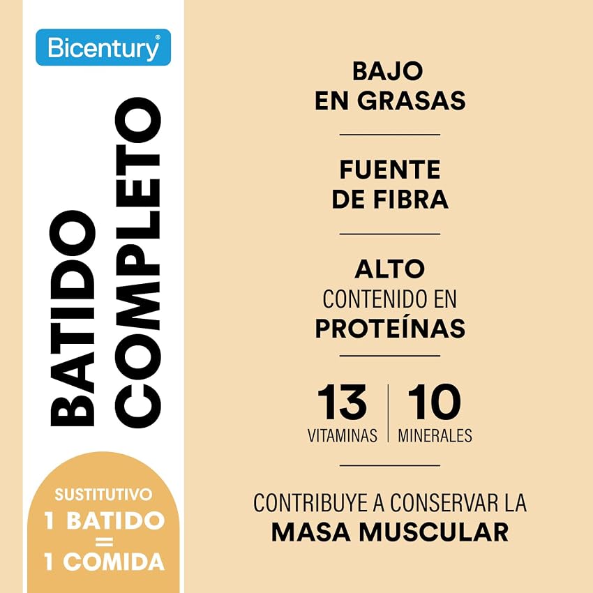 Detalle 2 de Bicentury Batido Completo Vainilla 🥤 Rico en Proteínas, 436g
