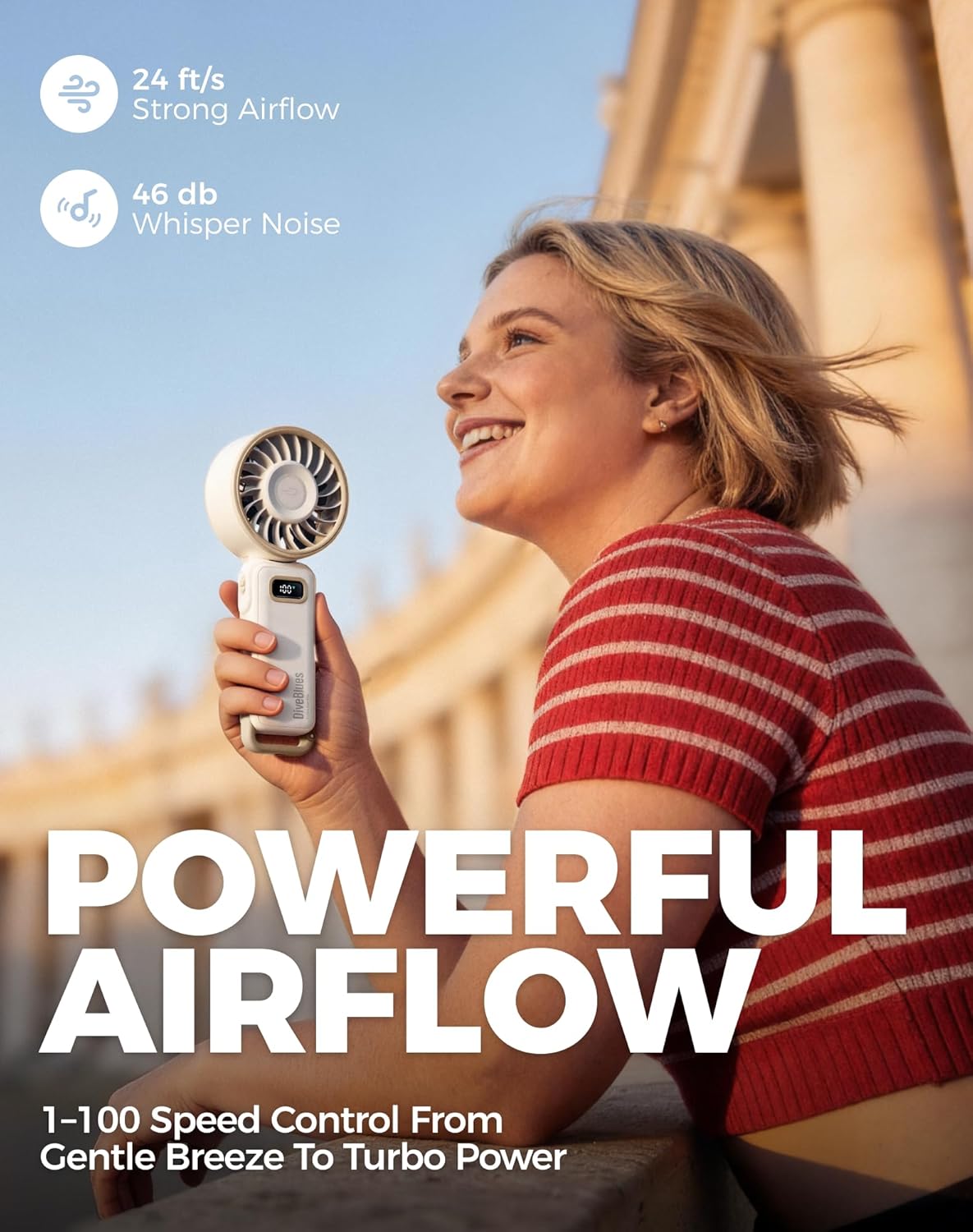 Thumbnail 1 de Diveblues Handheld Turbo Fan: 1–100 Speed, USB-C Rechargeable, 4-in-1 Portable Cooling