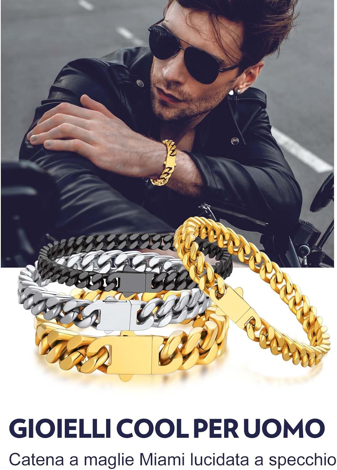 Thumbnail 6 de Bandmax Bracelet Homme Acier Inoxydable – Bracelet Cubain 5/7/9/12 mm, Long 19–23 cm, Argent/Noir/Or
