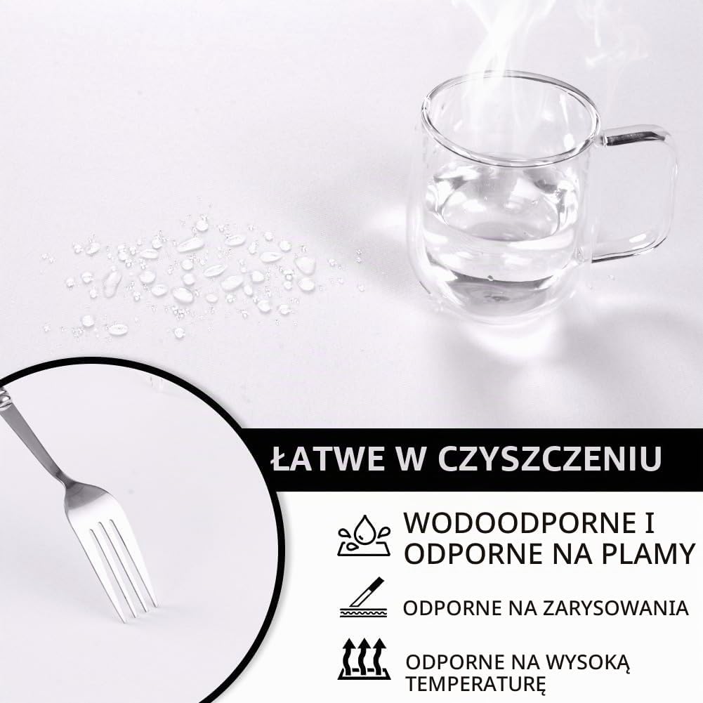 Thumbnail 4 de AUAUY Okrągły obrus poliestrowy 120 cm, biały, wodoodporny i odporny na plamy