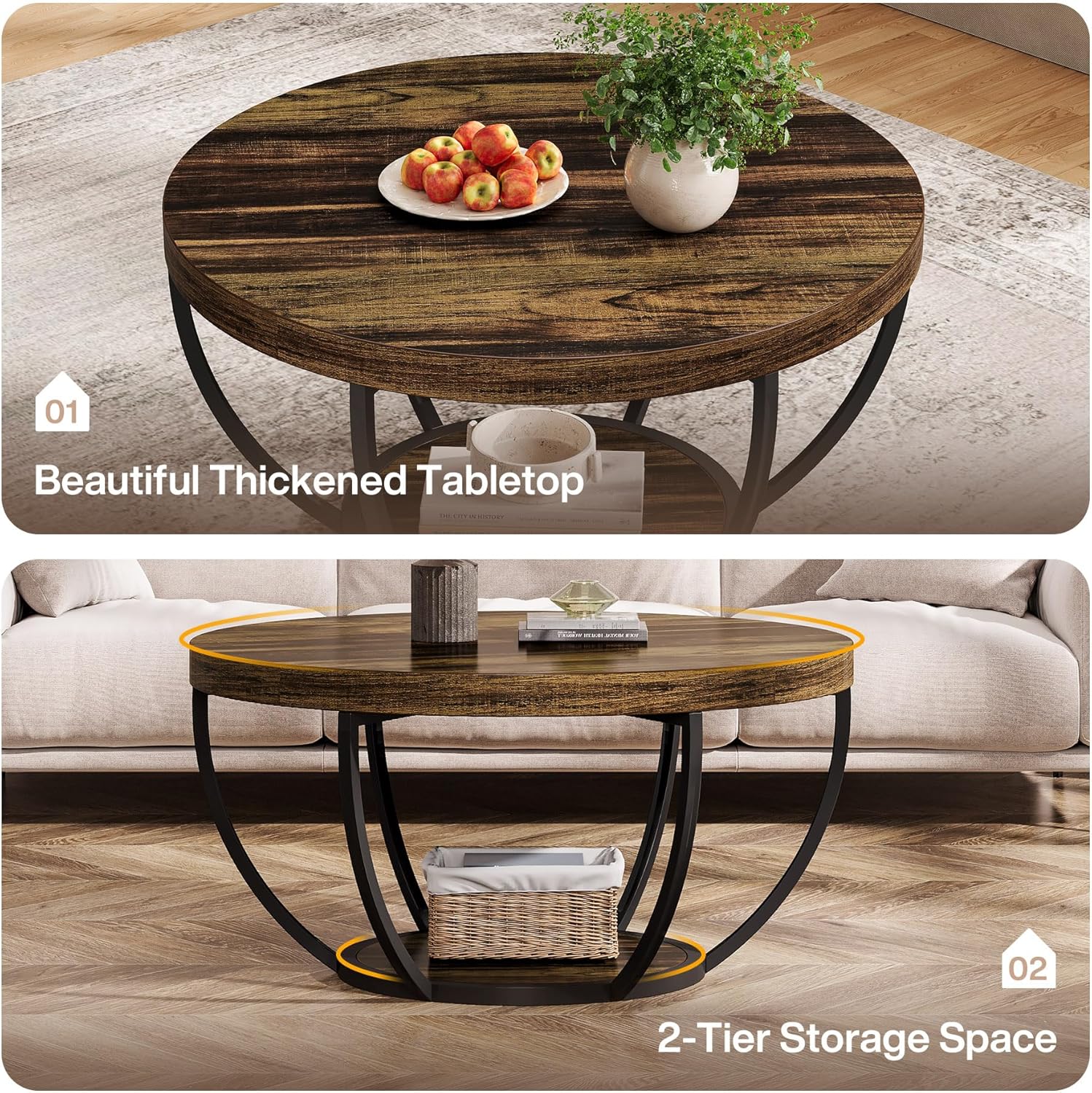 Detalle de Tribesigns Round Coffee Table, 31.7-inch
