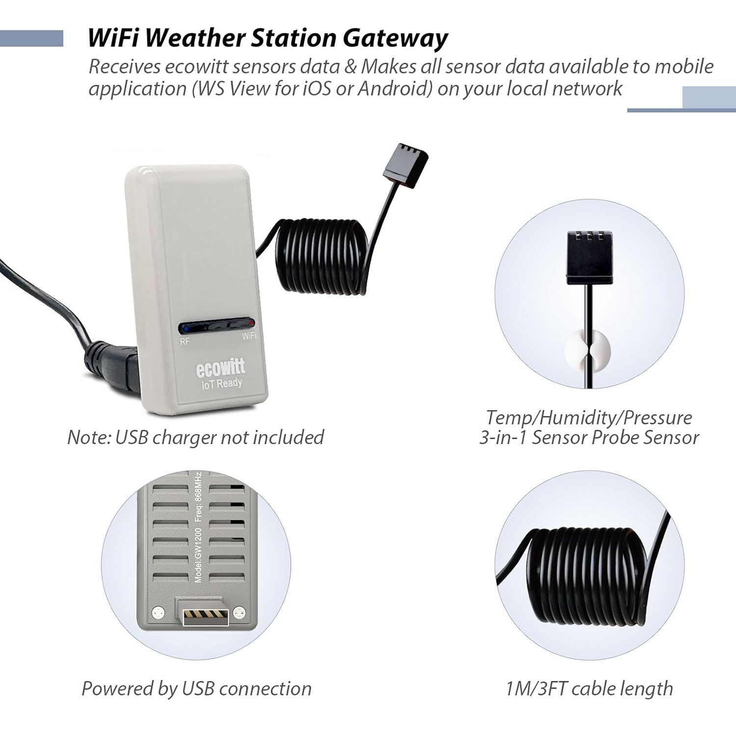 Thumbnail 2 de ECOWITT GW1201 Stazione meteo 7 in 1 con WS69 e gateway GW1200: monitoraggio esterno affidabile e integrazione IoT