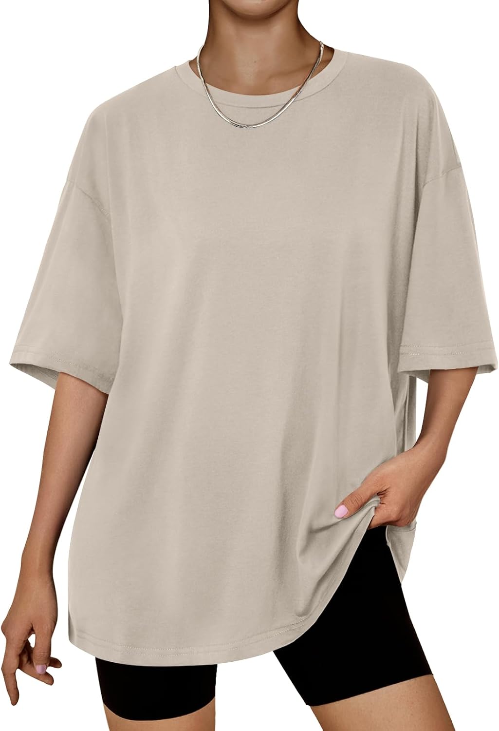 Detalle de LILLUSORY Oversized T Shirts for Women UK – Short Sleeve Tunic-Style Summer Tops