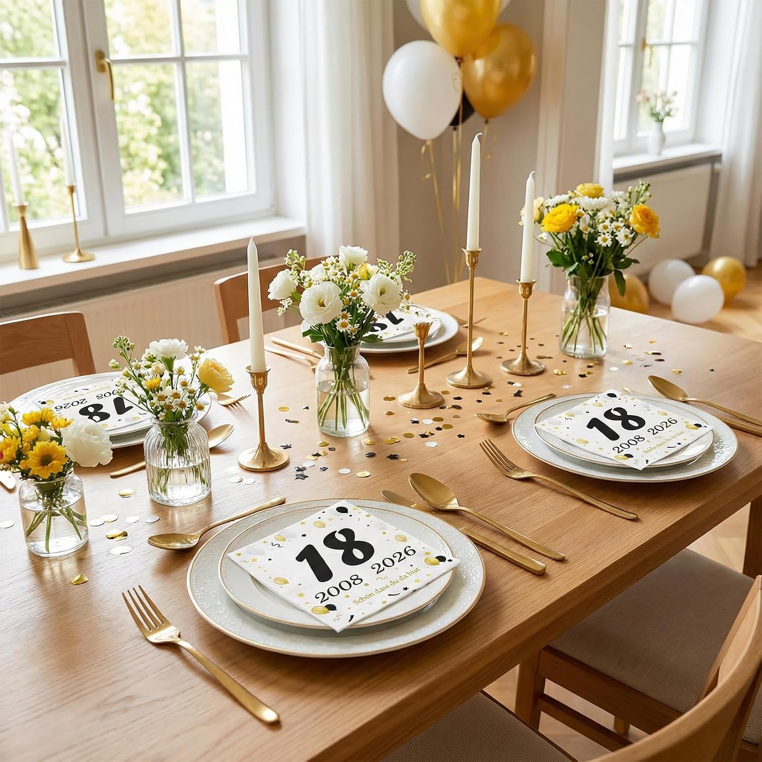 Detalle 2 de 50 Stück Servietten zum 60. Geburtstag (Schwarz/Gold) mit Zahl 60 und „Schön dass du da bist“ – Tischdeko 1966–2026