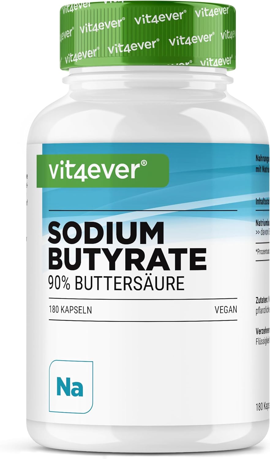 Detalle de Butyrate de sodium 180 gélules de 600 mg (90% acide butyrique) Premium, végan