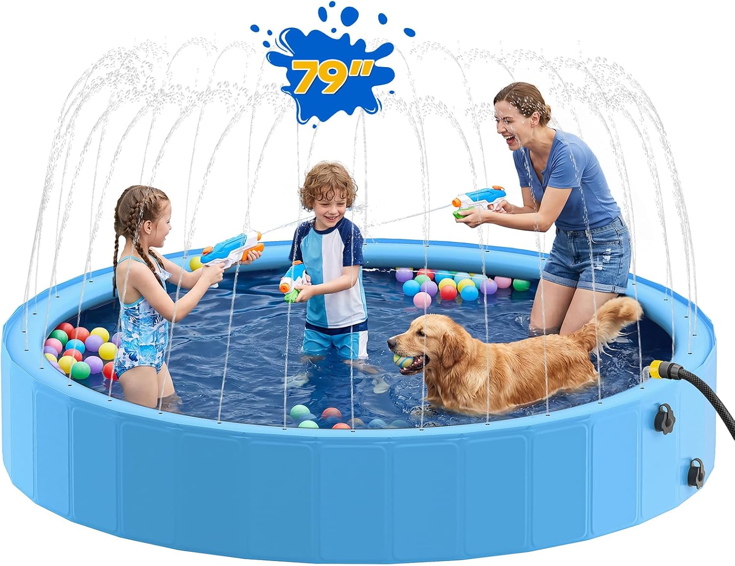 Detalle de Raxurt Dog Pool with Sprinkler (79-inch foldable PVC pet bath tub)
