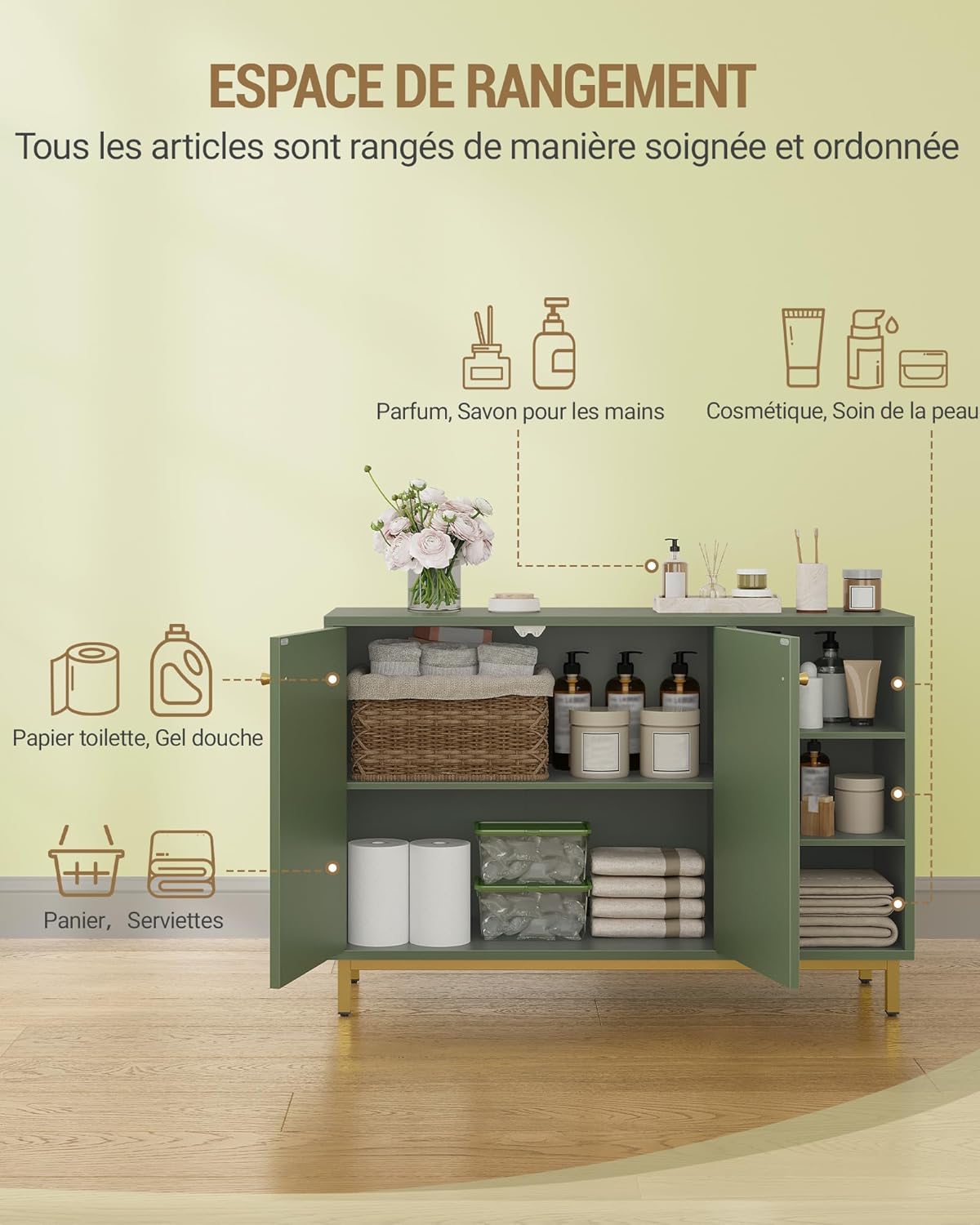 Detalle 2 de Hzuaneri Meuble de Salle de Bain – Armoire et rangement vert forêt, 2 portes
