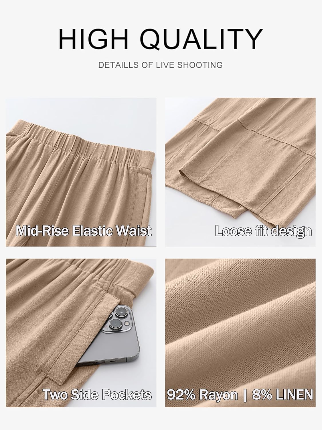 Thumbnail 5 de ANRABESS Women’s Wide-Leg Linen Pants with Elastic Waist and Pockets