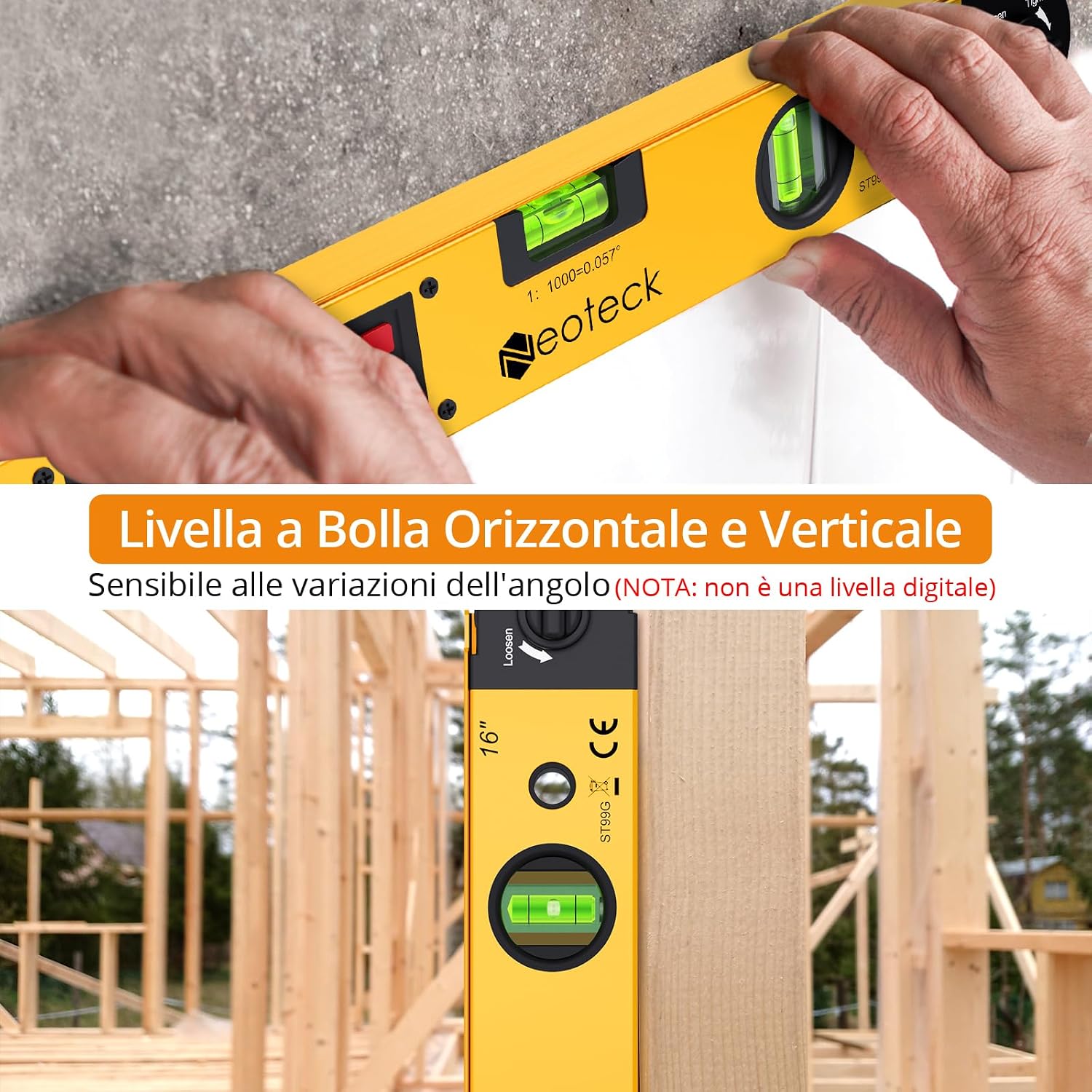 Detalle de Neoteck Digital Angle Finder 400mm/16 pollici: misurazione angoli con LCD retroilluminato