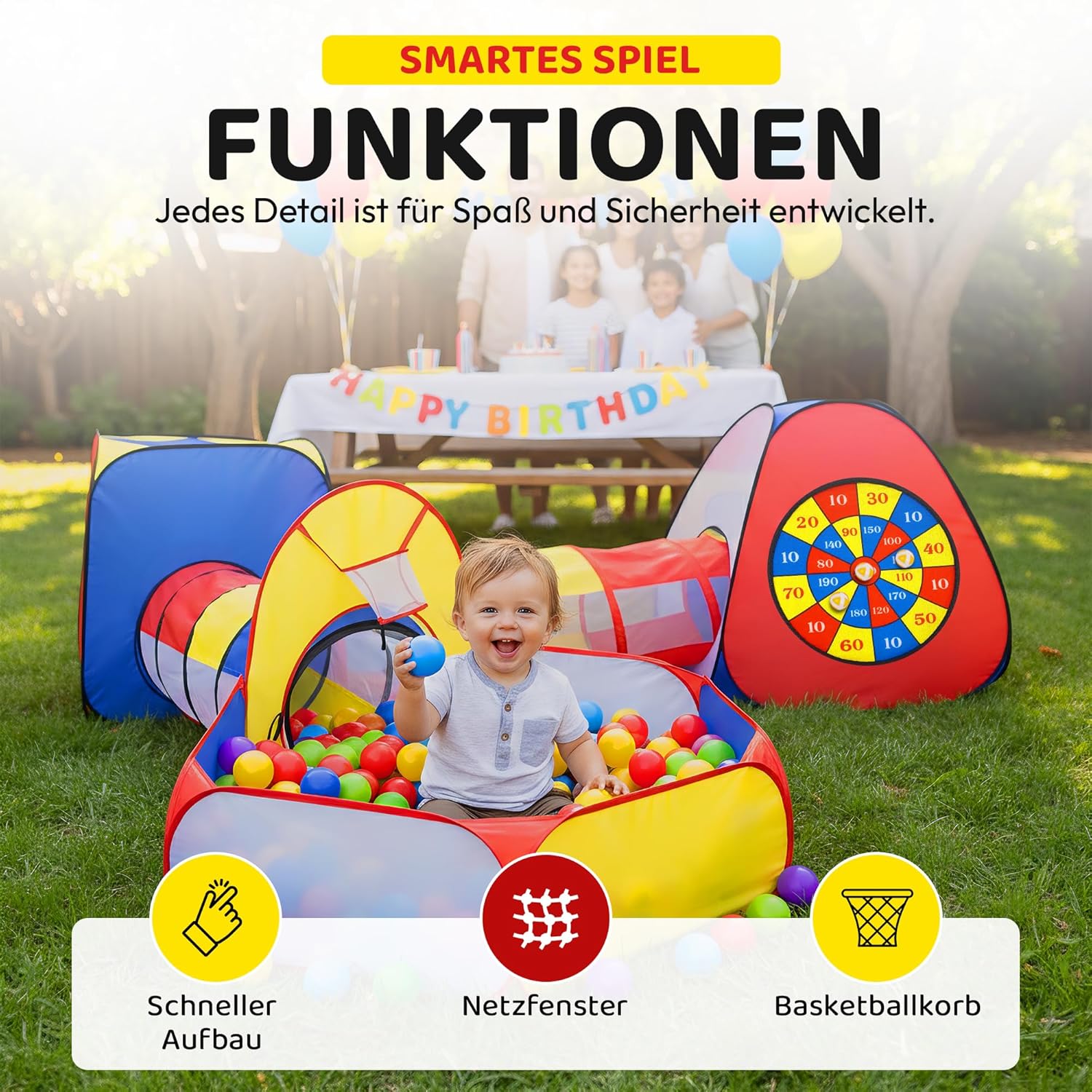 Thumbnail 4 de all Kids United® Spielzelt mit Tunnel & Bällebad (ohne Bälle) – XXL Spielland 5-teiliges Pop-Up Spiel-Haus mit Tasche