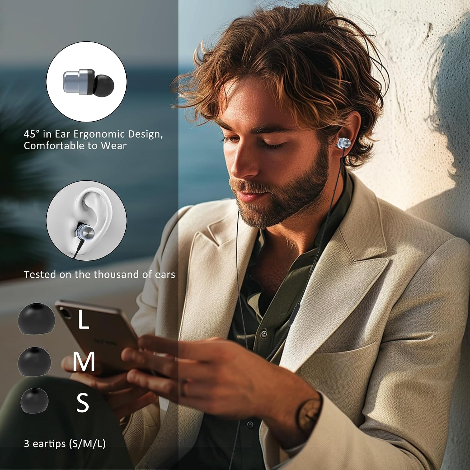 Detalle de Ruilezyo USB-C Kopfhörer Graues, In-Ear mit Mikrofon – umfassende Kompatibilität & kompakter Klang