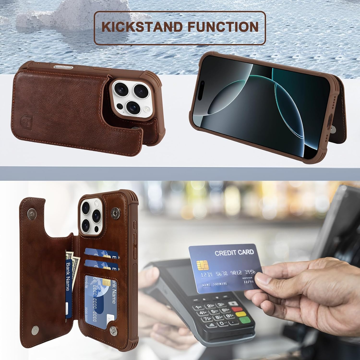 Detalle de VANAVAGY Wallet Case for iPhone 16 Pro Max with Card Slots and Stand