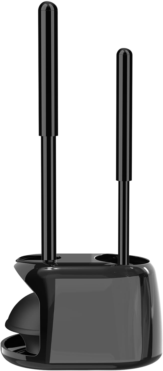 Detalle de SetSail Toilet Brush and Plunger Set in Black — Semi-Hidden, Heavy-Duty Bathroom Cleaning Kit