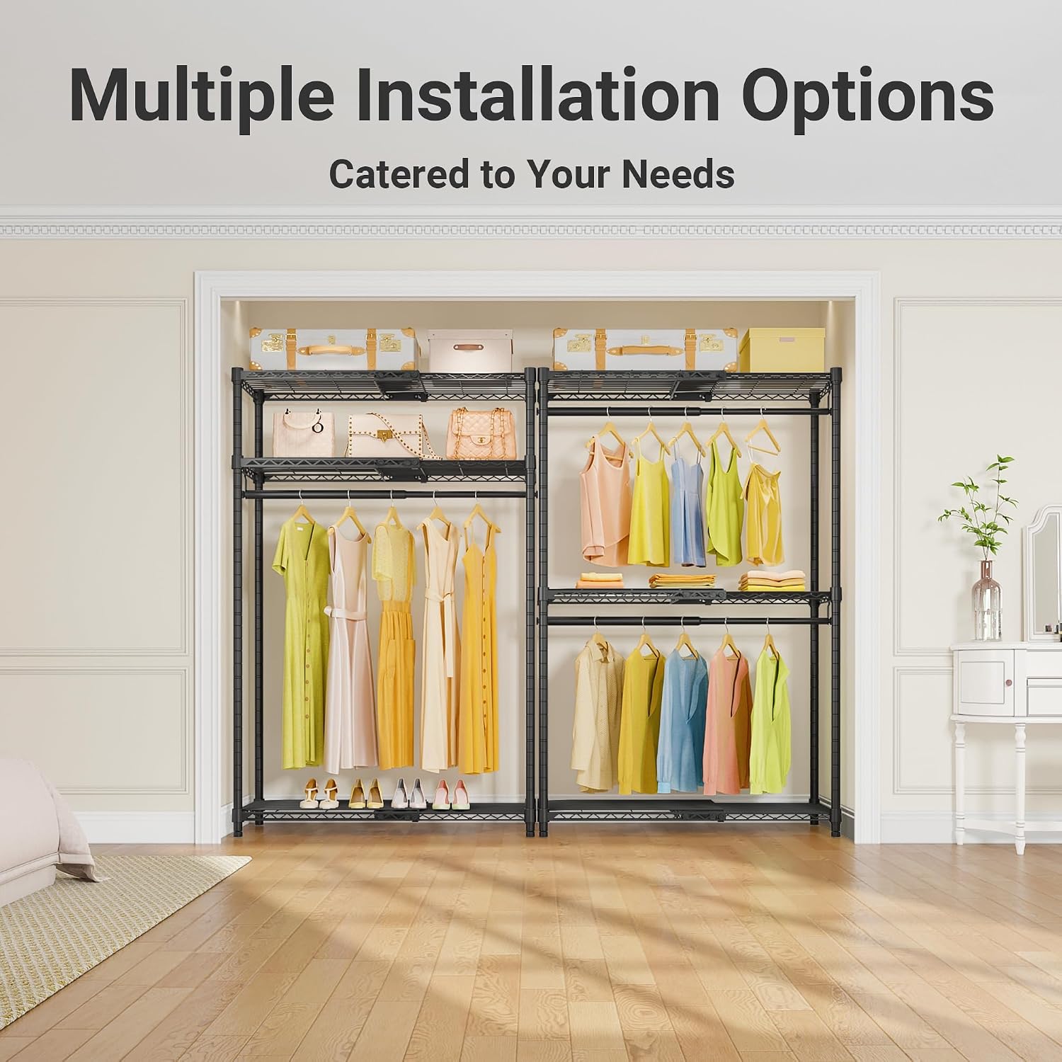 Detalle 2 de VIPEK X1 Adjustable Clothes Rack, 3 Shelves and 2 Extendable Rails, Black