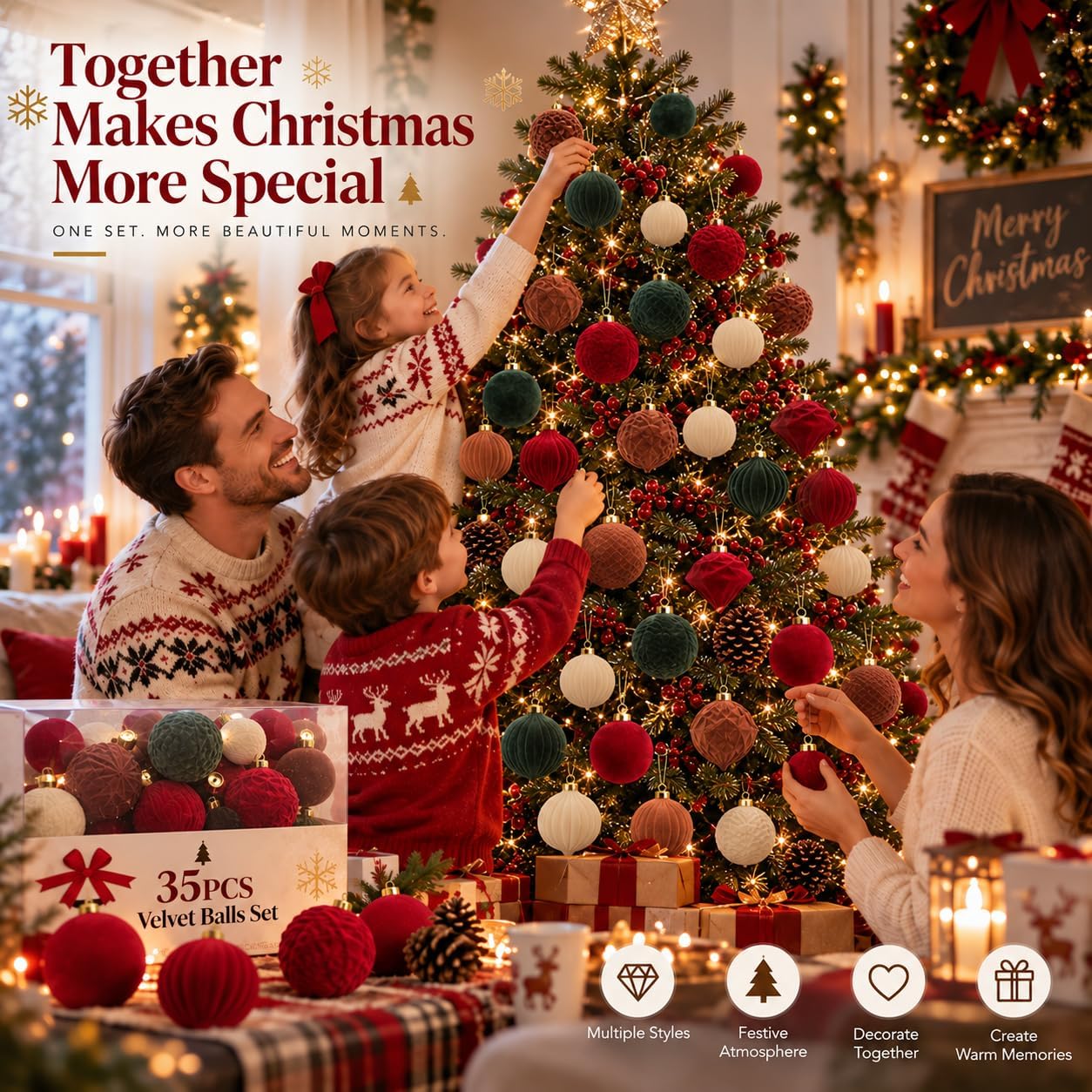 Thumbnail 6 de Velvet Christmas Ball Ornaments, 35-Piece Set