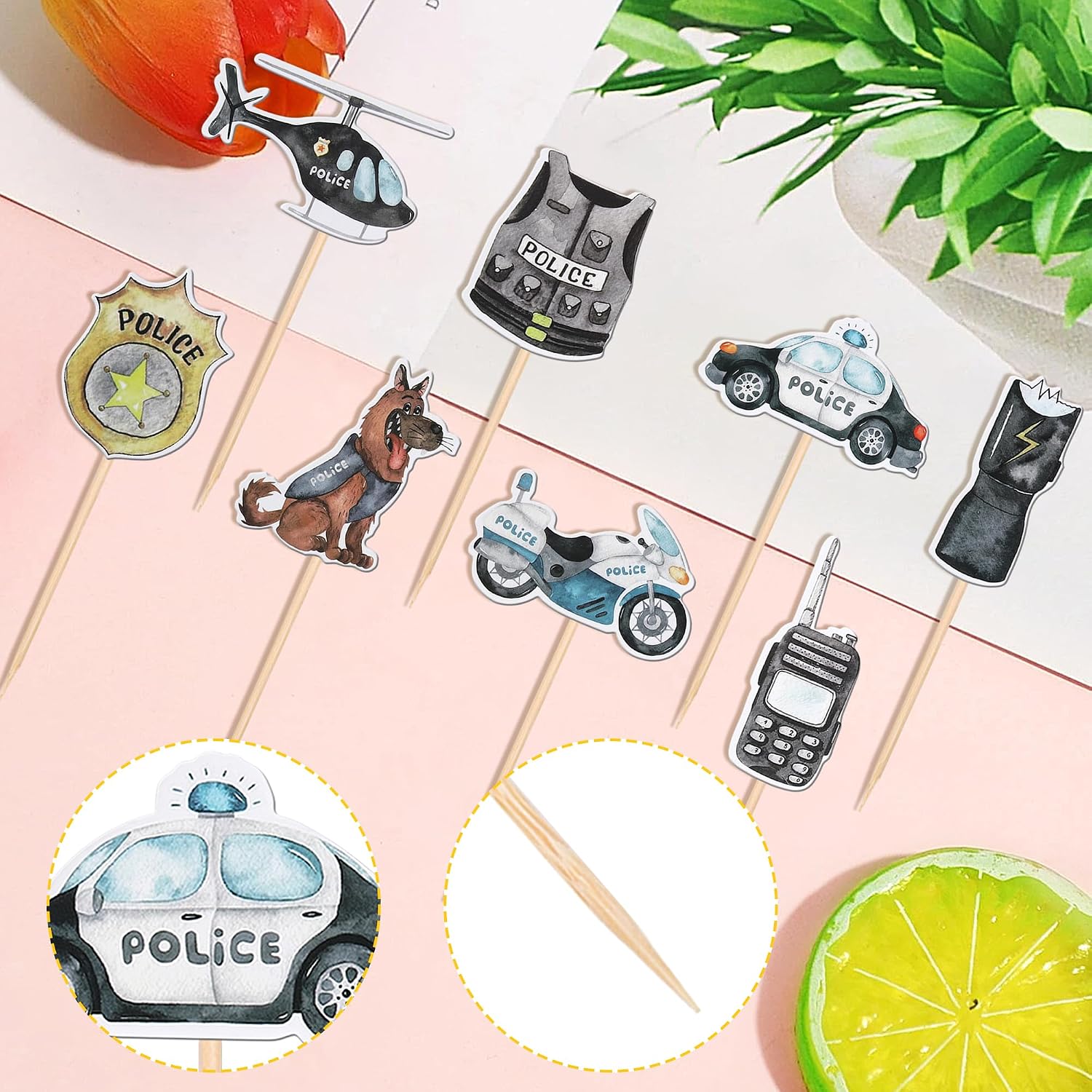 Detalle de Xsstarmi 40 Pack Police Cupcake Toppers – Police Car, Helicopter & K-9 Theme Decor