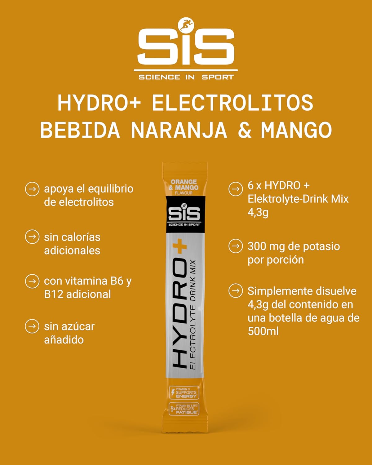 Detalle 2 de Science in Sport HYDRO+ #Electrolitos Veganos 🍊 Mango y Naranja