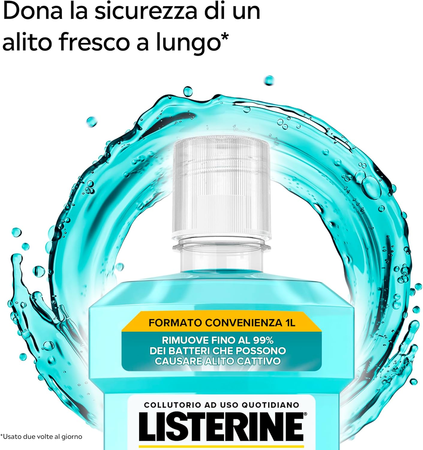 Detalle de Listerine Cool Mint Collutorio 0% Alcool, 2x1L: igiene orale completa con oli essenziali