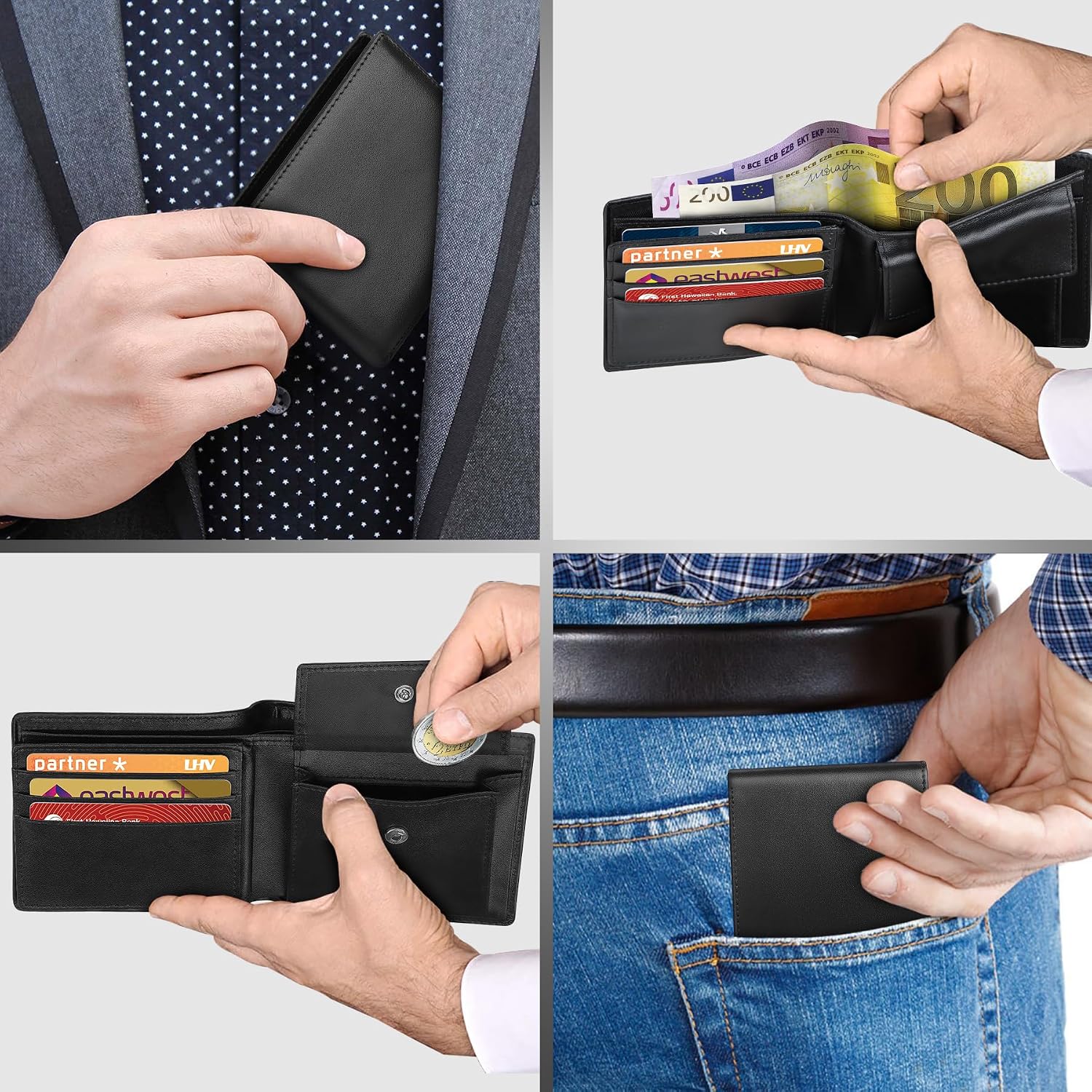 Detalle de WONSEFOO Portafoglio Uomo Slim in Pelle con Blocco RFID e Dettagli di Regalo - 9x14x2,6 cm