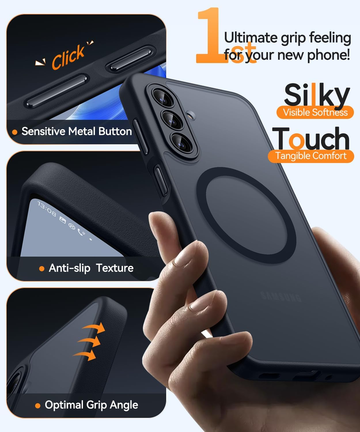 Thumbnail 6 de Coque magnétique CANSHN pour Samsung Galaxy A17 (6,7 pouces) – protection caméra complète, fond translucide mat, noir