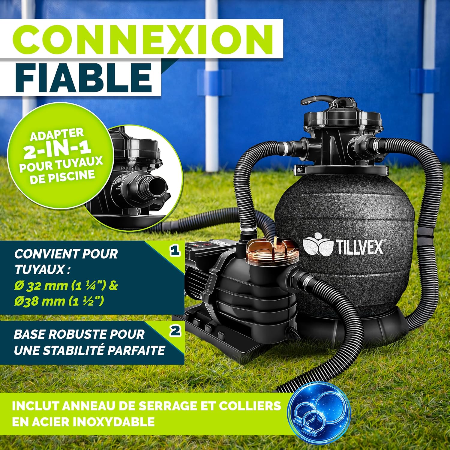 Thumbnail 6 de Système de filtration à sable tillvex® 13 200 L/h avec vanne 7 voies, indicateur de pression et boules filtrantes