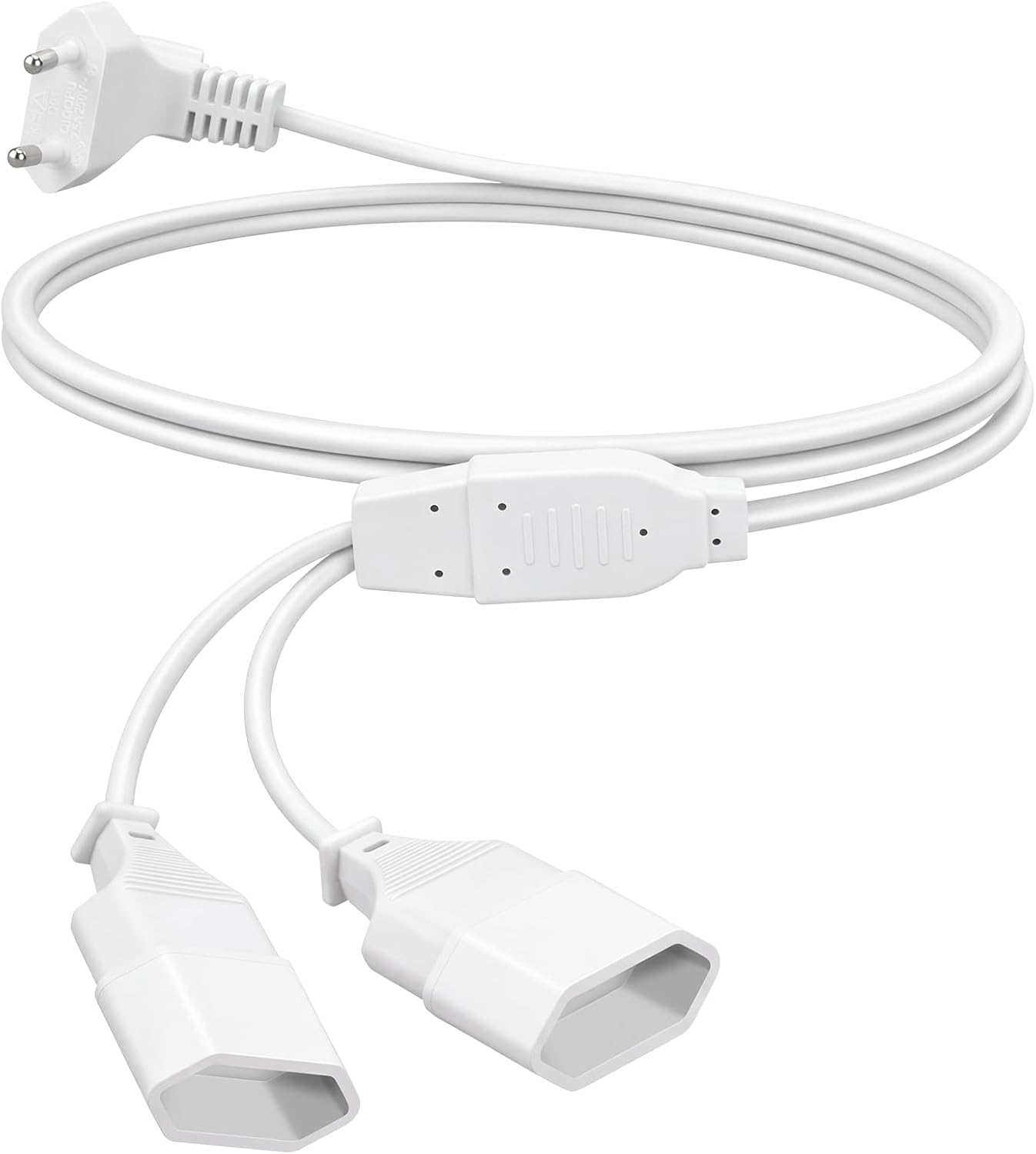 Detalle de ATJTYSX Eurostecker Verlängerungskabel 1,5 m mit Doppelsteckdose – 2-in-1, Flachstecker, Schützt Kinder