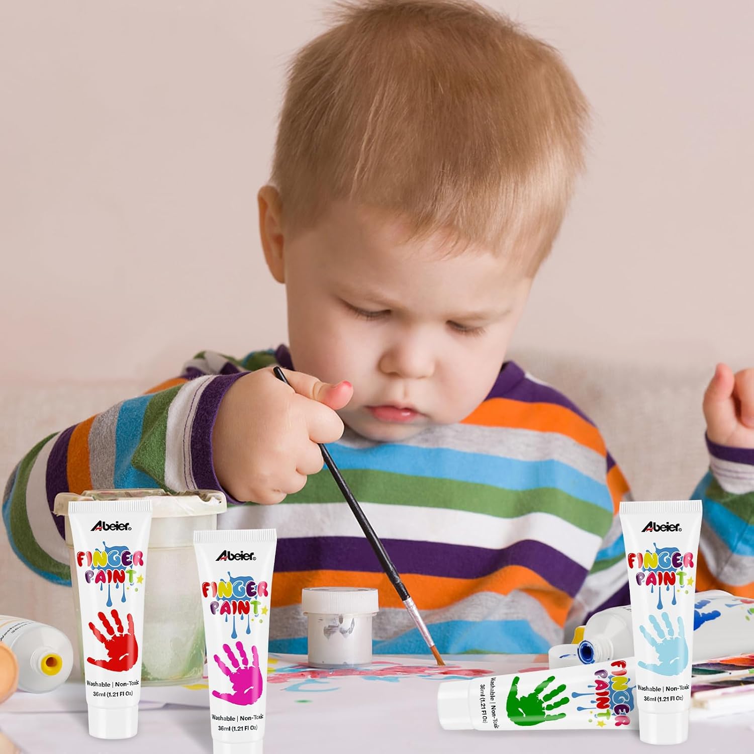 Thumbnail 5 de ABEIER Washable Finger Paint for Toddlers (12 Vibrant Colors, 1.21 fl oz) – Safe, Non-Toxic Hand & Feet Paint