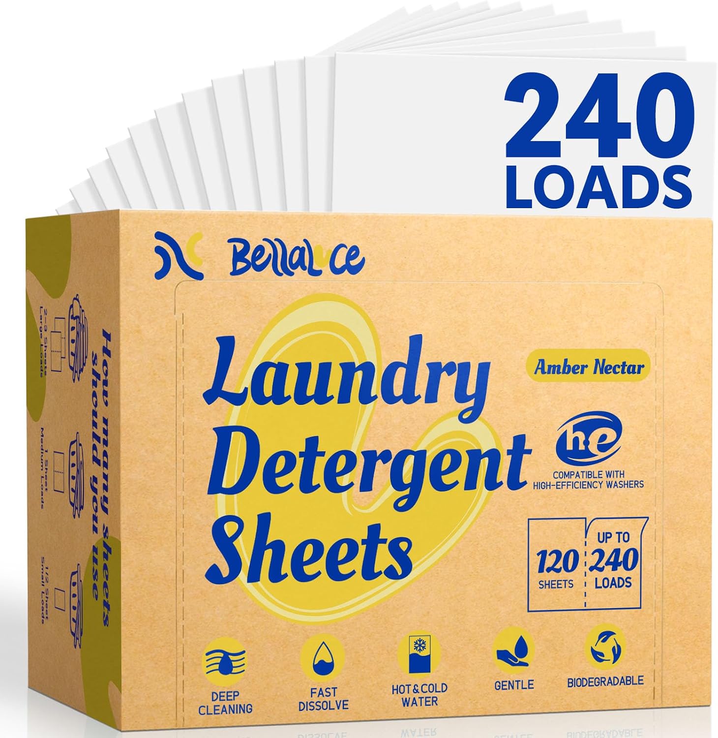Detalle de BellaLuce Laundry Detergent Sheets, 240 Loads, Amber Nectar, Plastic-Free