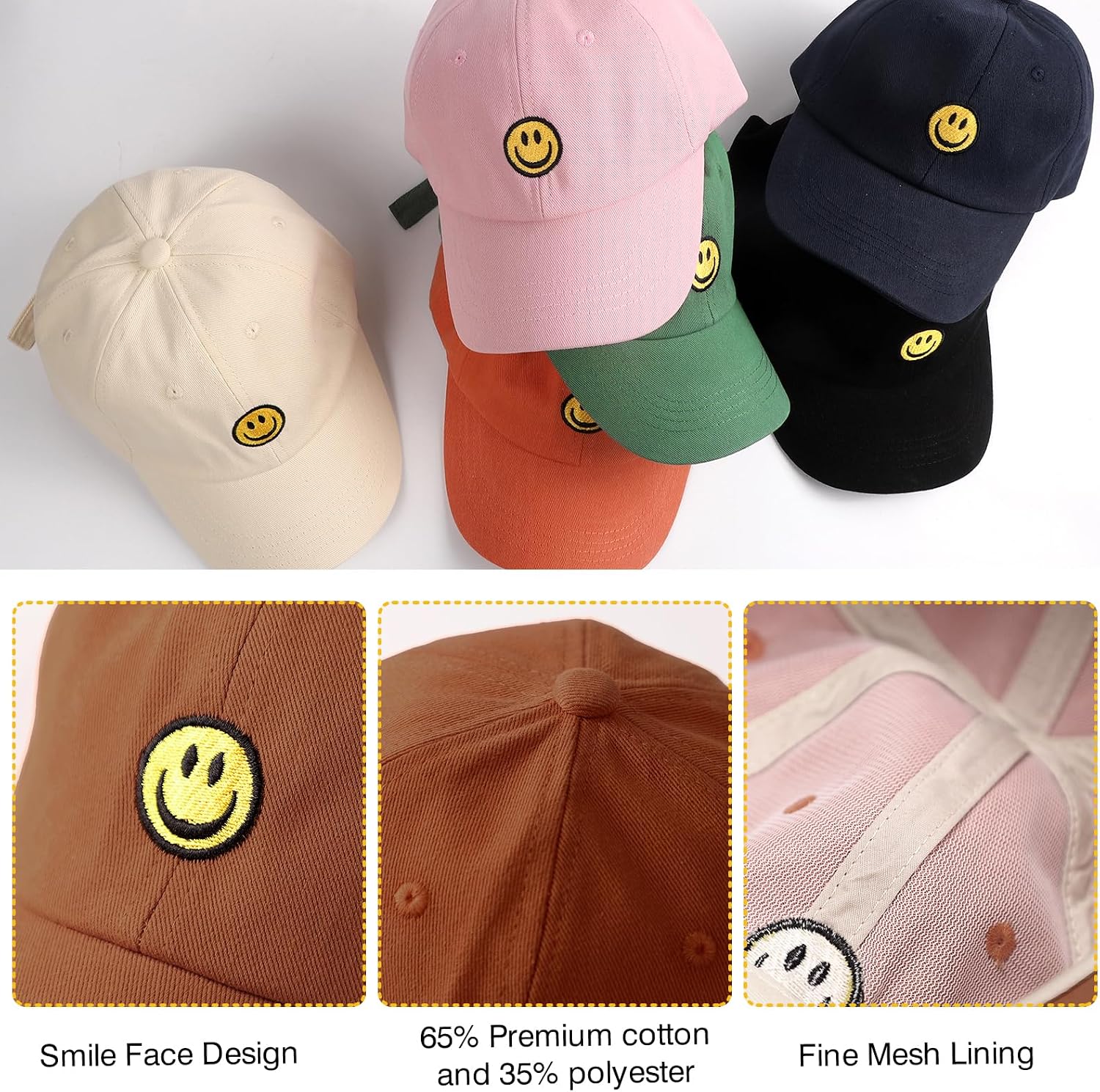 Detalle 2 de SONMONY Smile Face Toddler Baseball Cap: Cute, Adjustable Sun Protection for 3–12 Years
