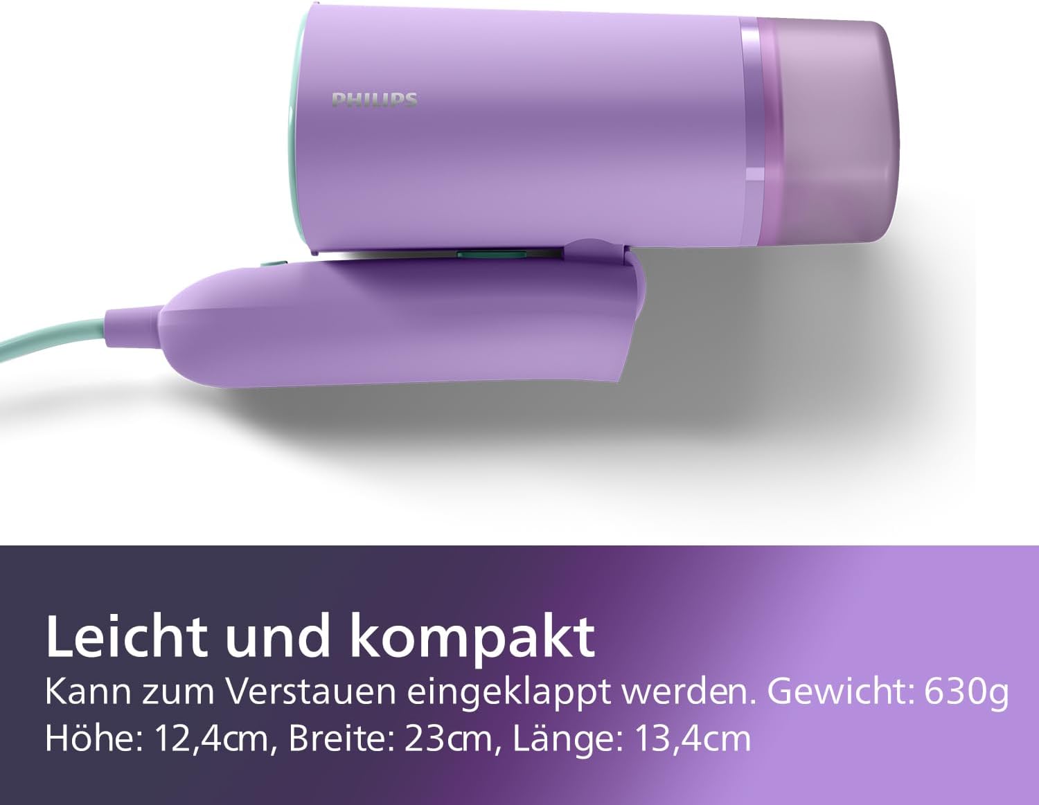 Detalle de Philips 3000-Serie Tragbarer Dampfglätter STH3010/30 – 1000 W, 20 g/min, 100 ml Wassertank