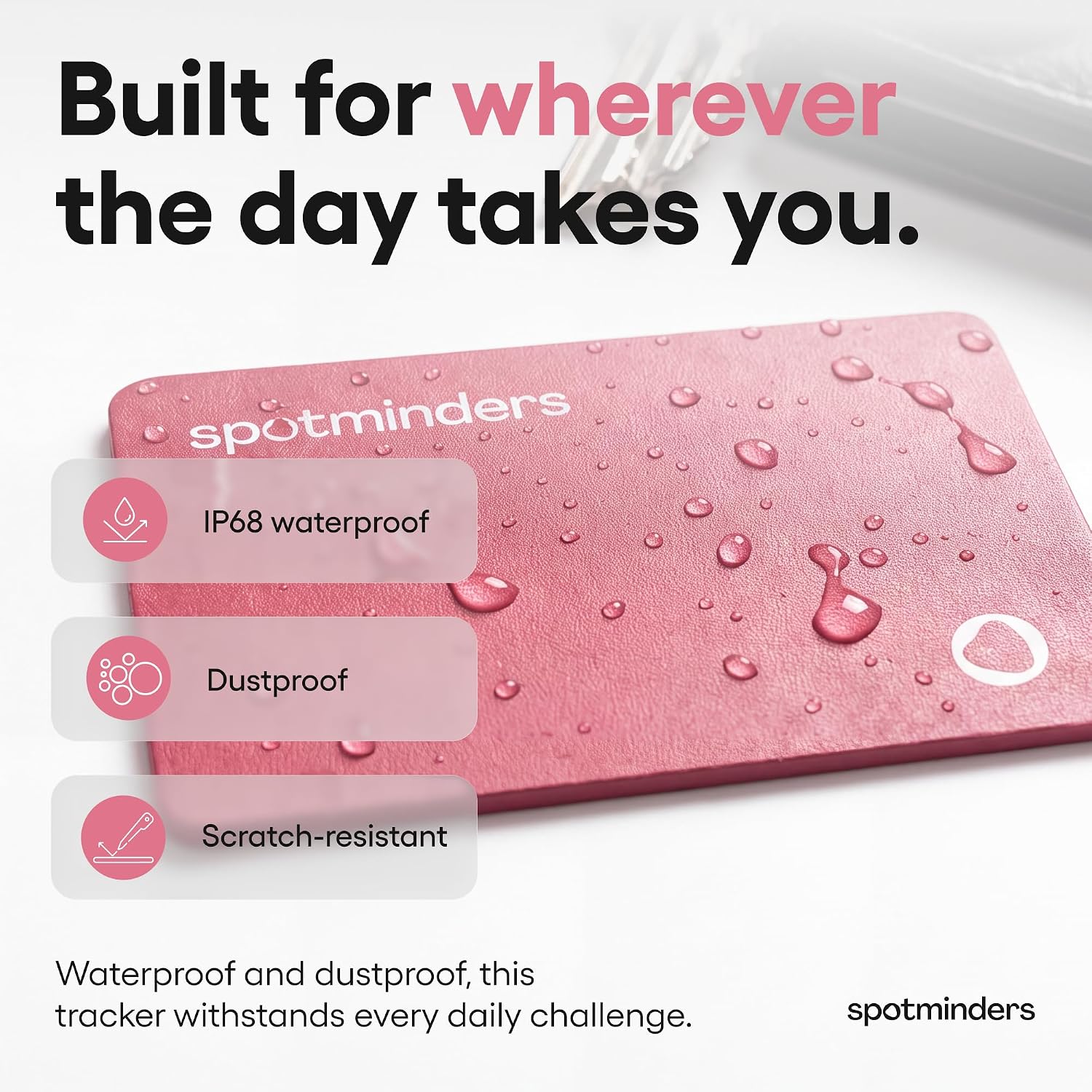 Detalle 2 de SPOTMINDERS Apple MFi Certified Credit Card Wallet Tracker PRO (Pink) — iOS Only, Apple Find My