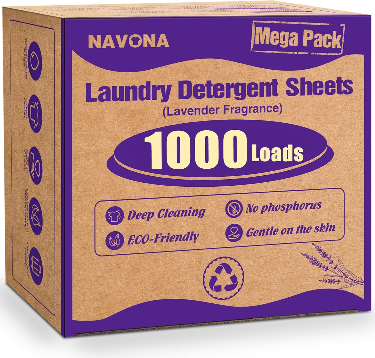 Detalle de Navona 1000 Loads Mega Pack Laundry Detergent Sheets, Lavender Scent