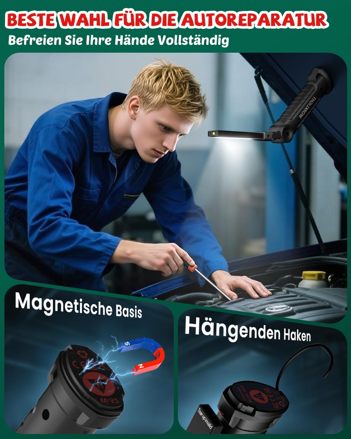 Thumbnail 3 de Coquimbo LED Arbeitsleuchte / Werkstattlampe (4er-Set) – aufladbare Taschenlampe mit Magnet und Haken