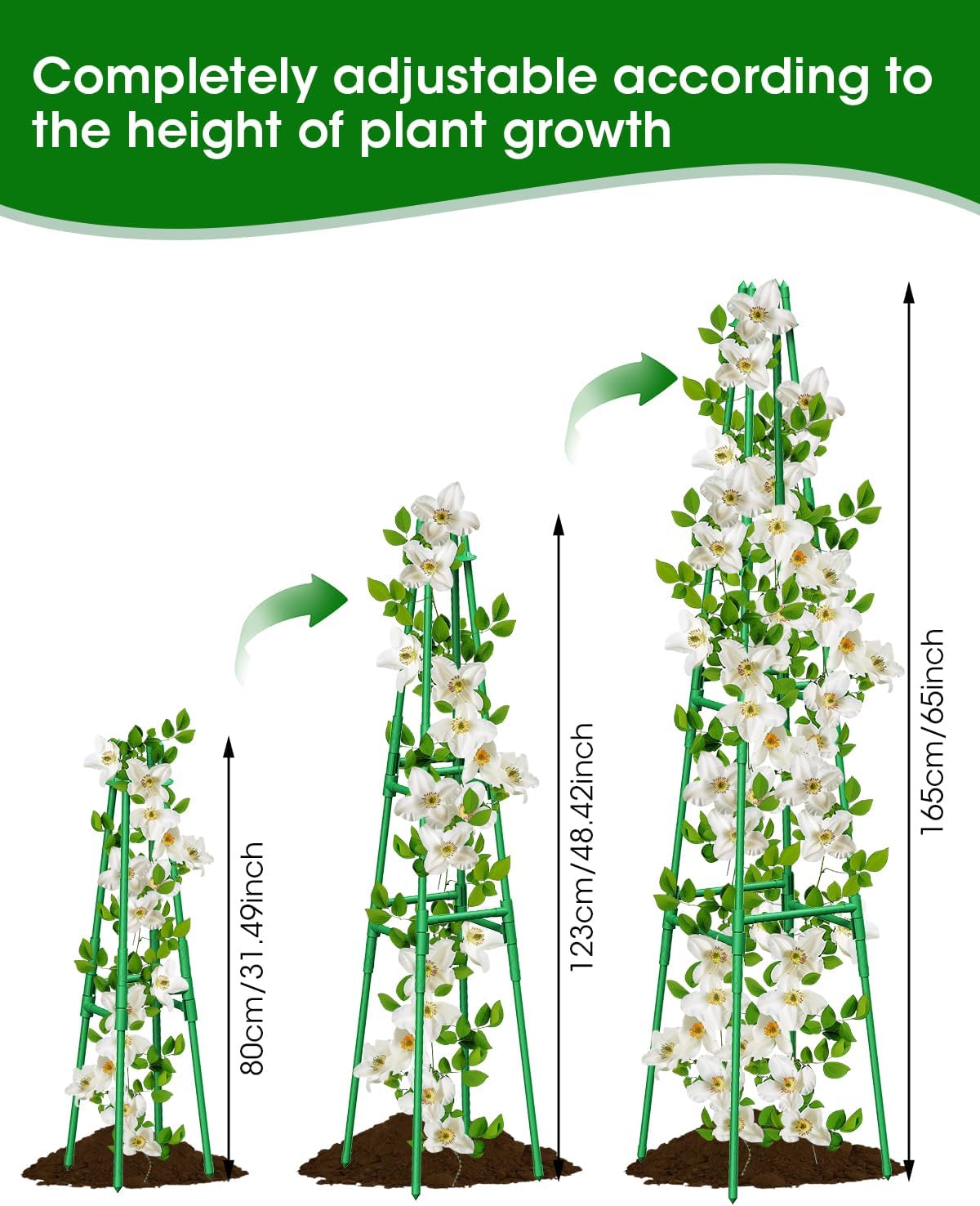 Thumbnail 2 de MYMULIKE 165cm Garden Trellis Obelisk for Climbing Plants (Plastic-Coated Metal Support Tower)