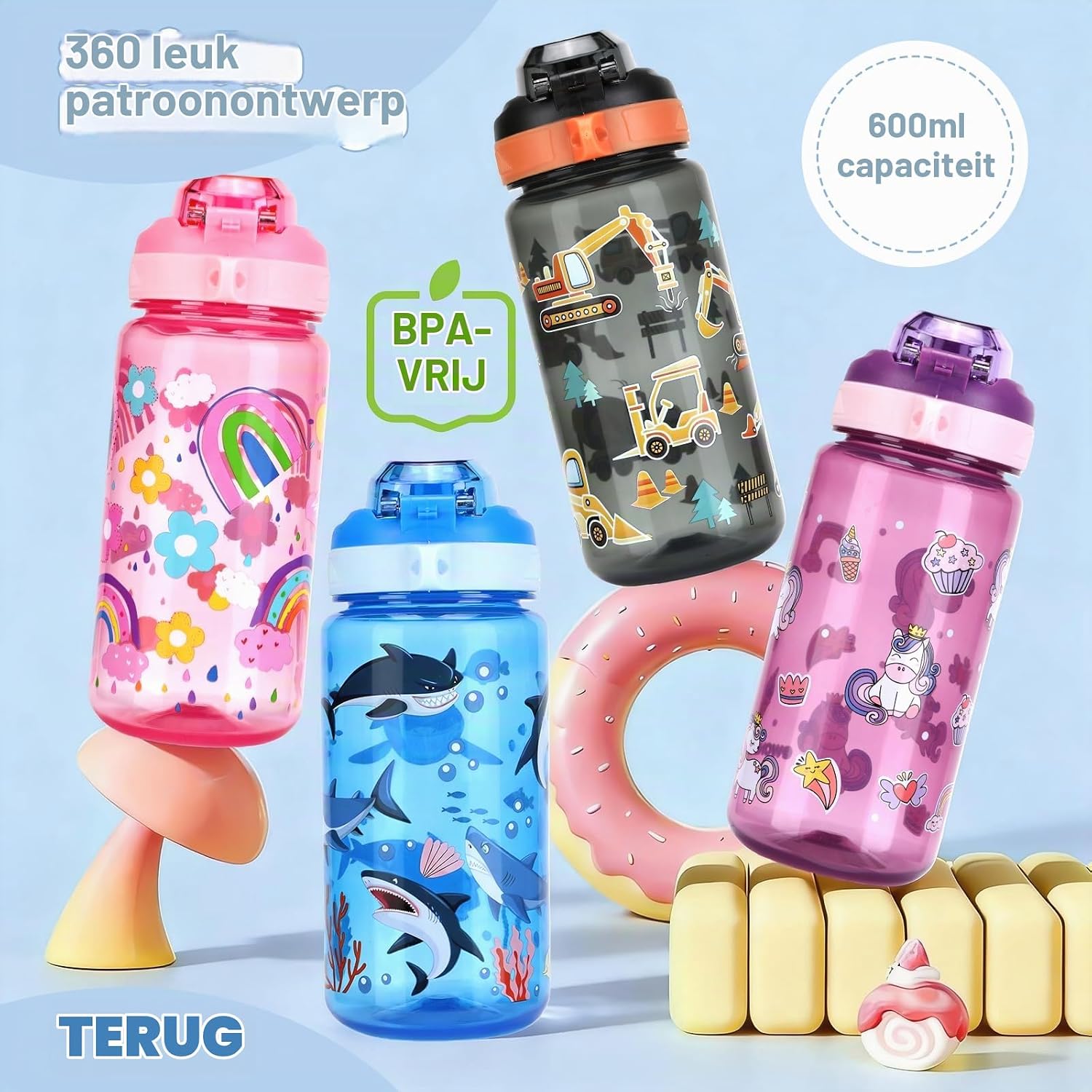 Detalle de SUPPRUI zhiyinertongde002 kinderdrinkfles 600 ml met klikdeksel en brede opening