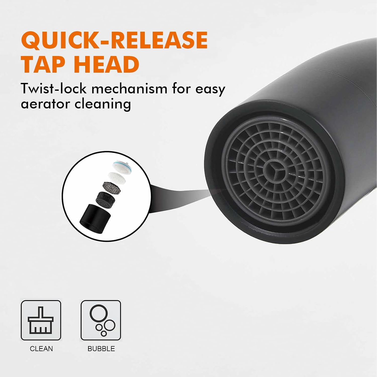 Detalle 2 de GRIFEMA G4008B Black Kitchen Sink Tap — 360° Swivel Spout, Solid Brass & Stainless Steel, Hot & Cold