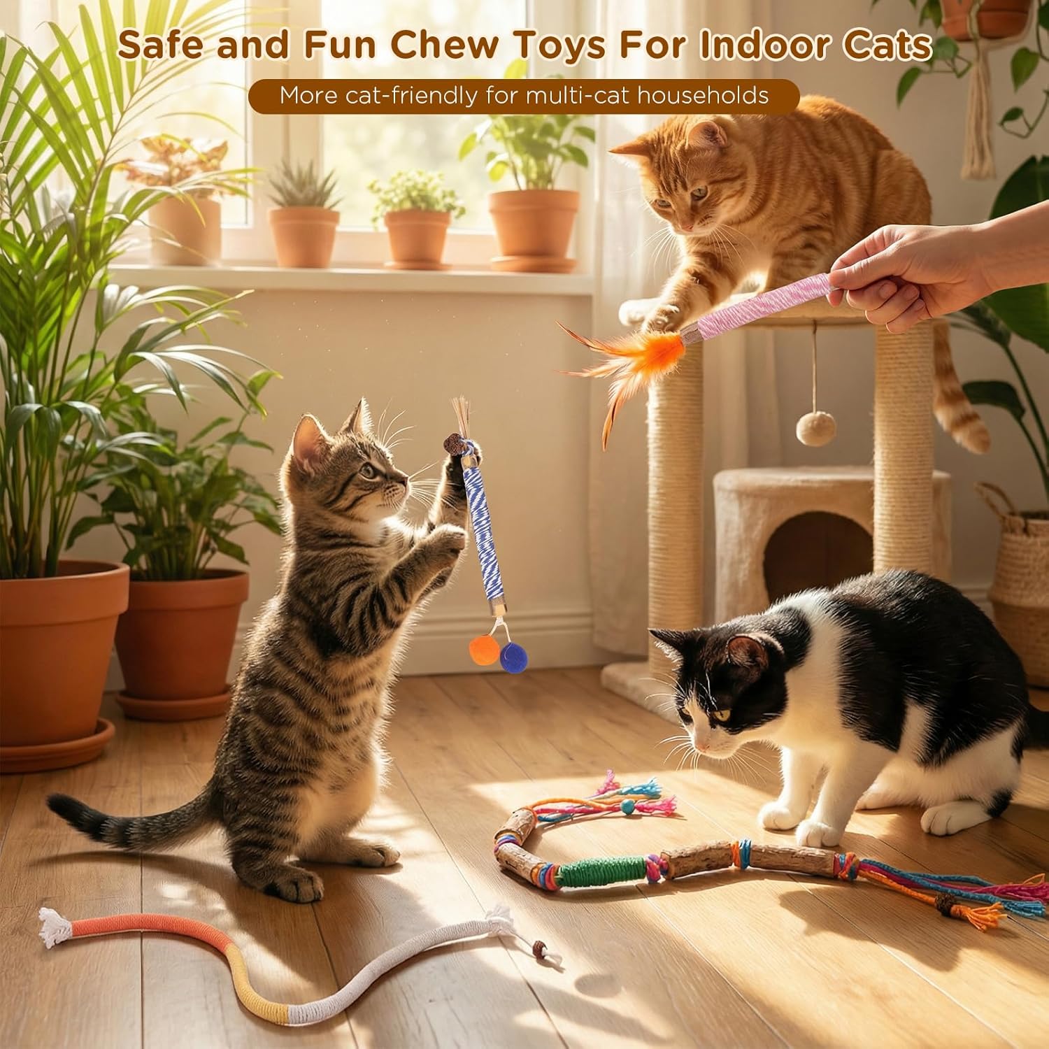 Detalle de Uyubao Cat Toys: 8Pcs Cat Chew Ropes & Silvervine Sticks Set for Indoor Cats
