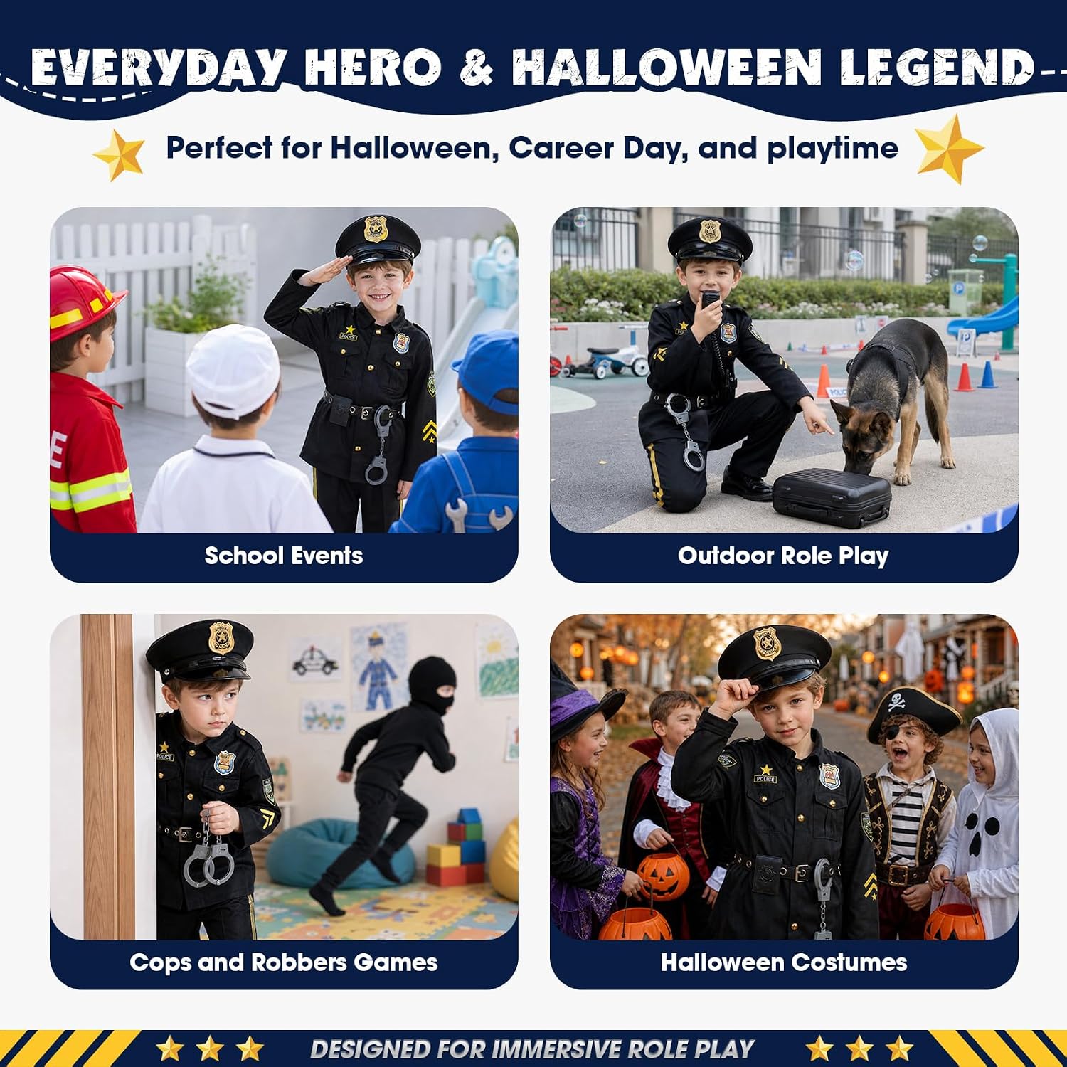 Thumbnail 5 de Joycover Kids' Police Officer Costume, Size S (4–5Y), Black Uniform and Accessories