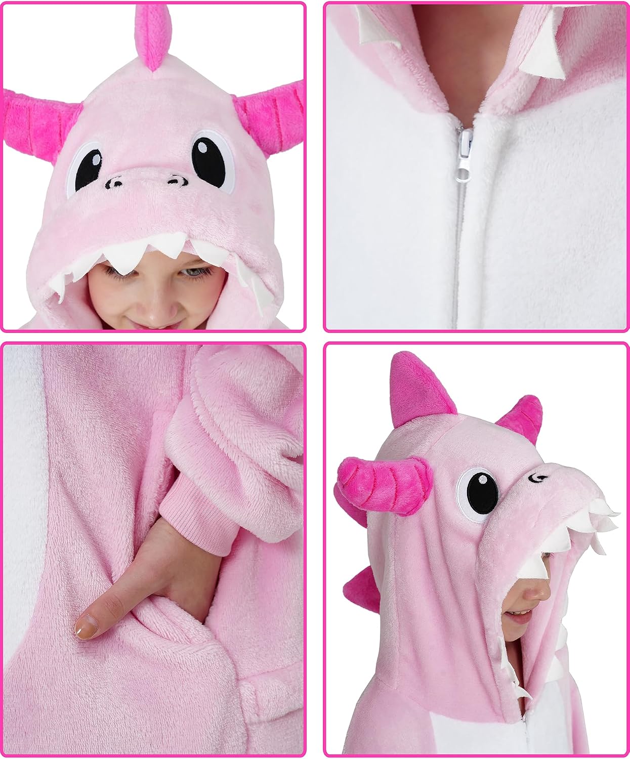Detalle de Dxilm Kids Dinosaur Onesie Costume, Soft Flannel Pajamas with 3D Hood