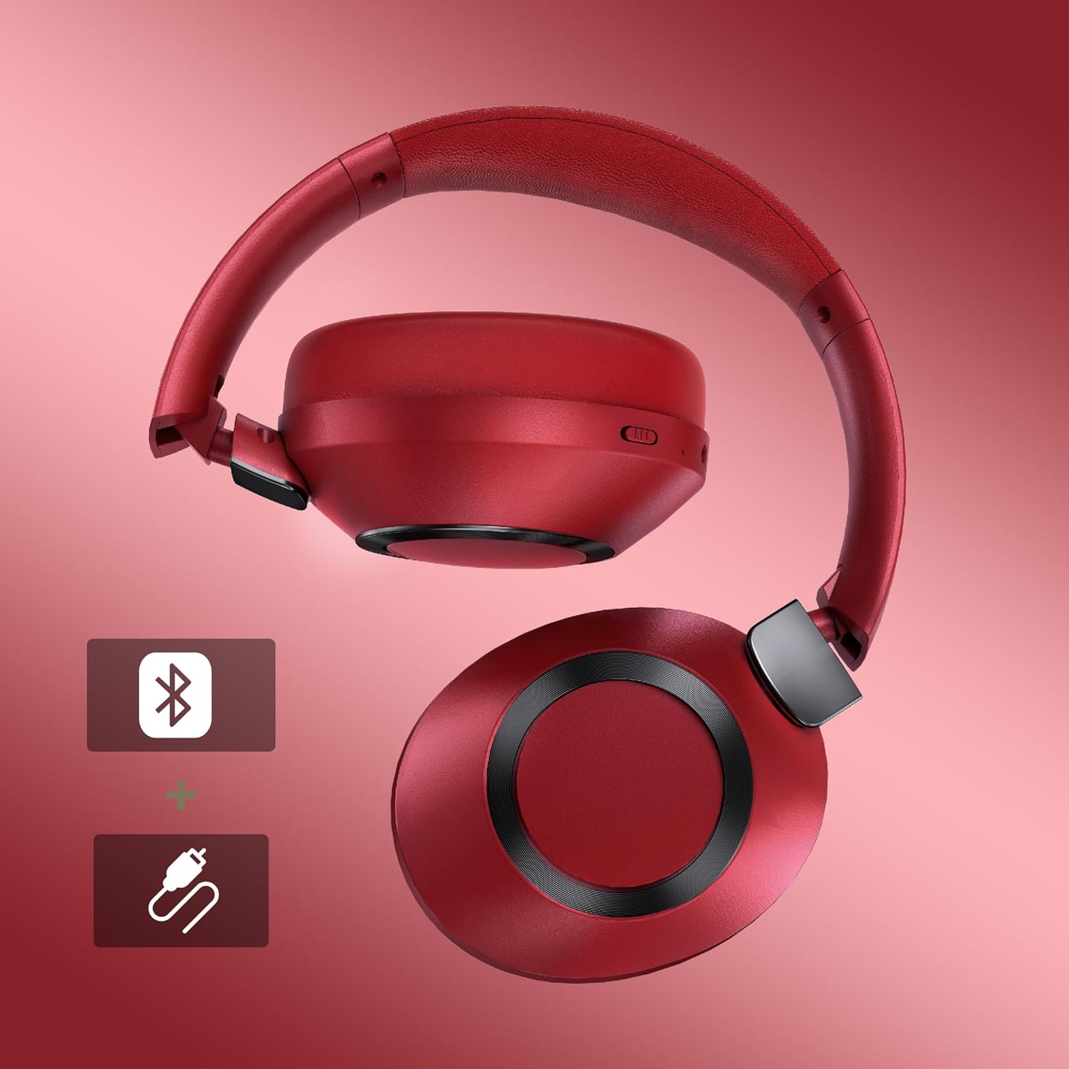 Detalle 2 de Lankey Sound Bluetooth Kopfhörer mit ANC, bis zu 100 Stunden Laufzeit und Hi-Res Audio (Rot)