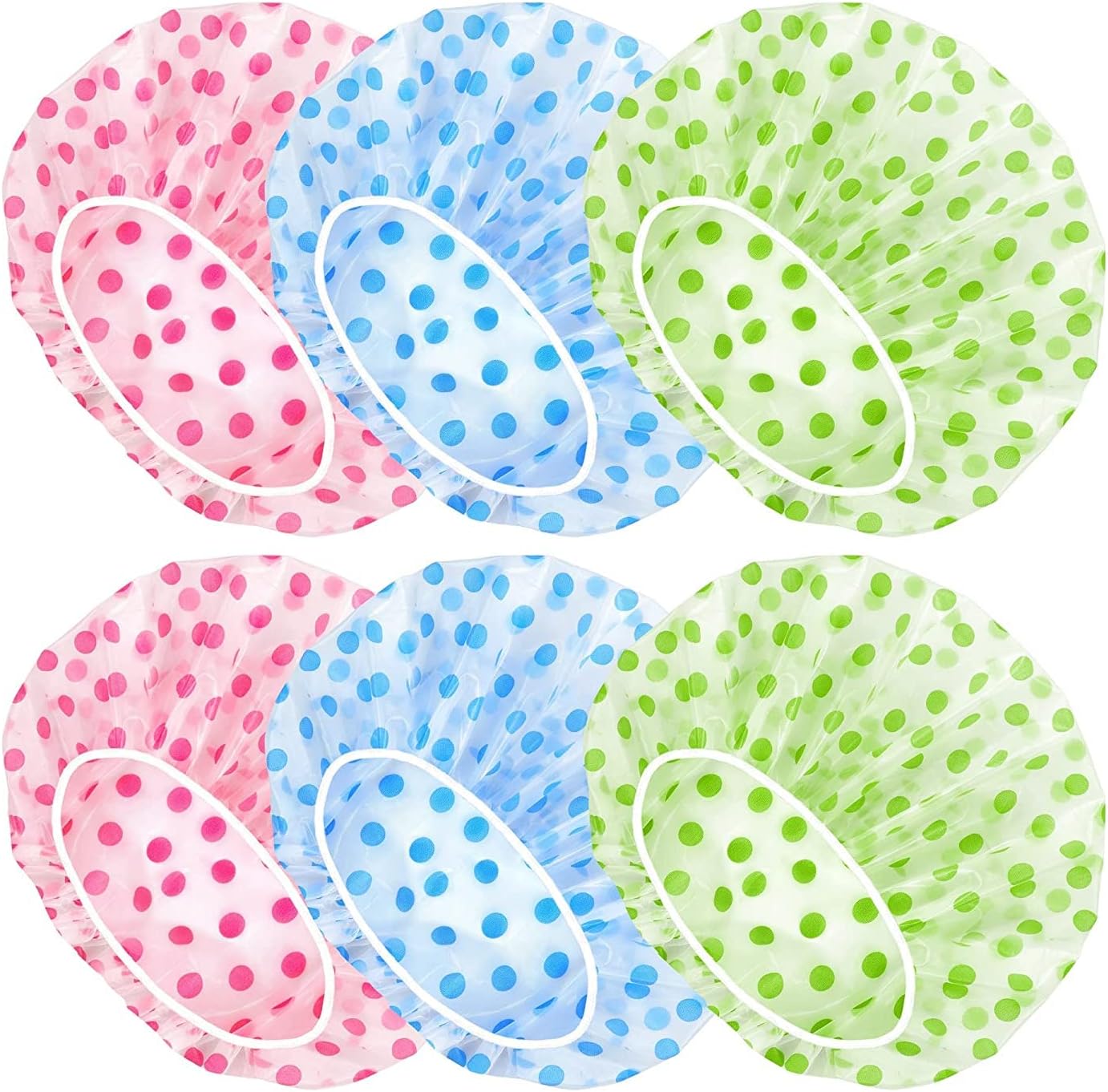 Detalle de VTECHOLOGY Reusable Shower Caps, 6-Pack, PE with Elastic Band