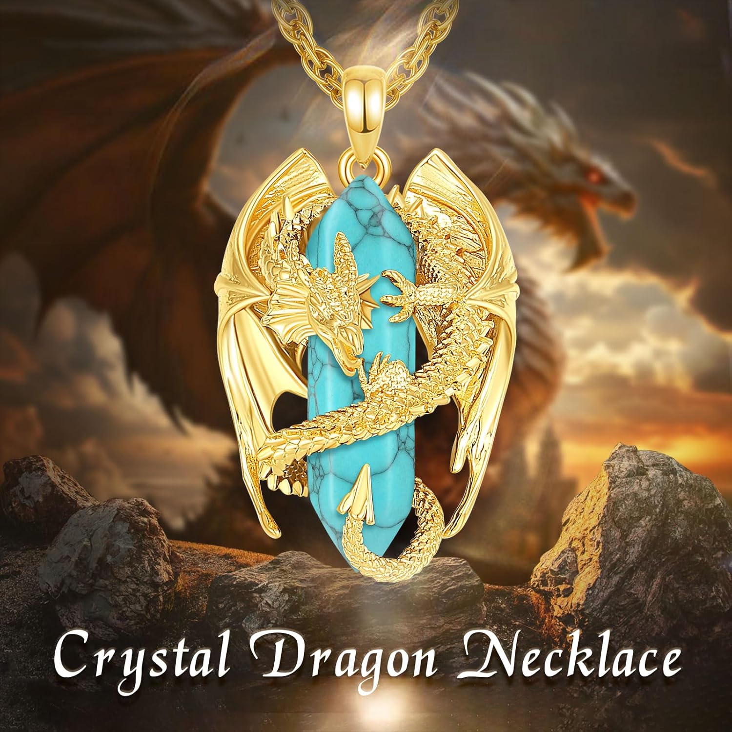 Thumbnail 6 de INFUSEU Kristall-Drachen-Kette mit sechseckigem Heilkristall-Anhänger – Gothic Naturkristall-Schmuck