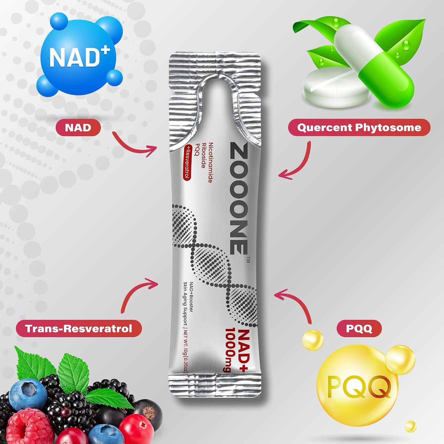 Detalle 2 de zooone NAD+ Liquid Packets 1000mg with Resveratrol, CoQ10 & PQQ