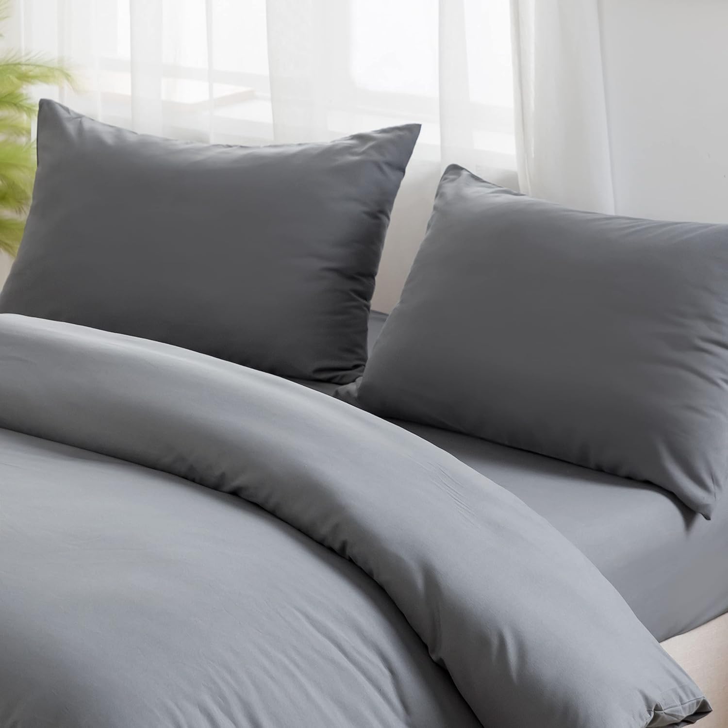 Detalle de Parure de lit AYSW 16 couleurs : housse de couette 140x200 cm + taie 65x65 cm en microfibre grise