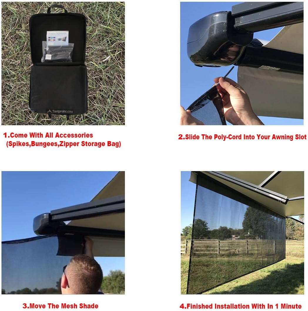 Thumbnail 2 de Tentproinc RV Awning Sun Shade Screen (8' x 15' 3") — Black UV Block Mesh for 16' Awning