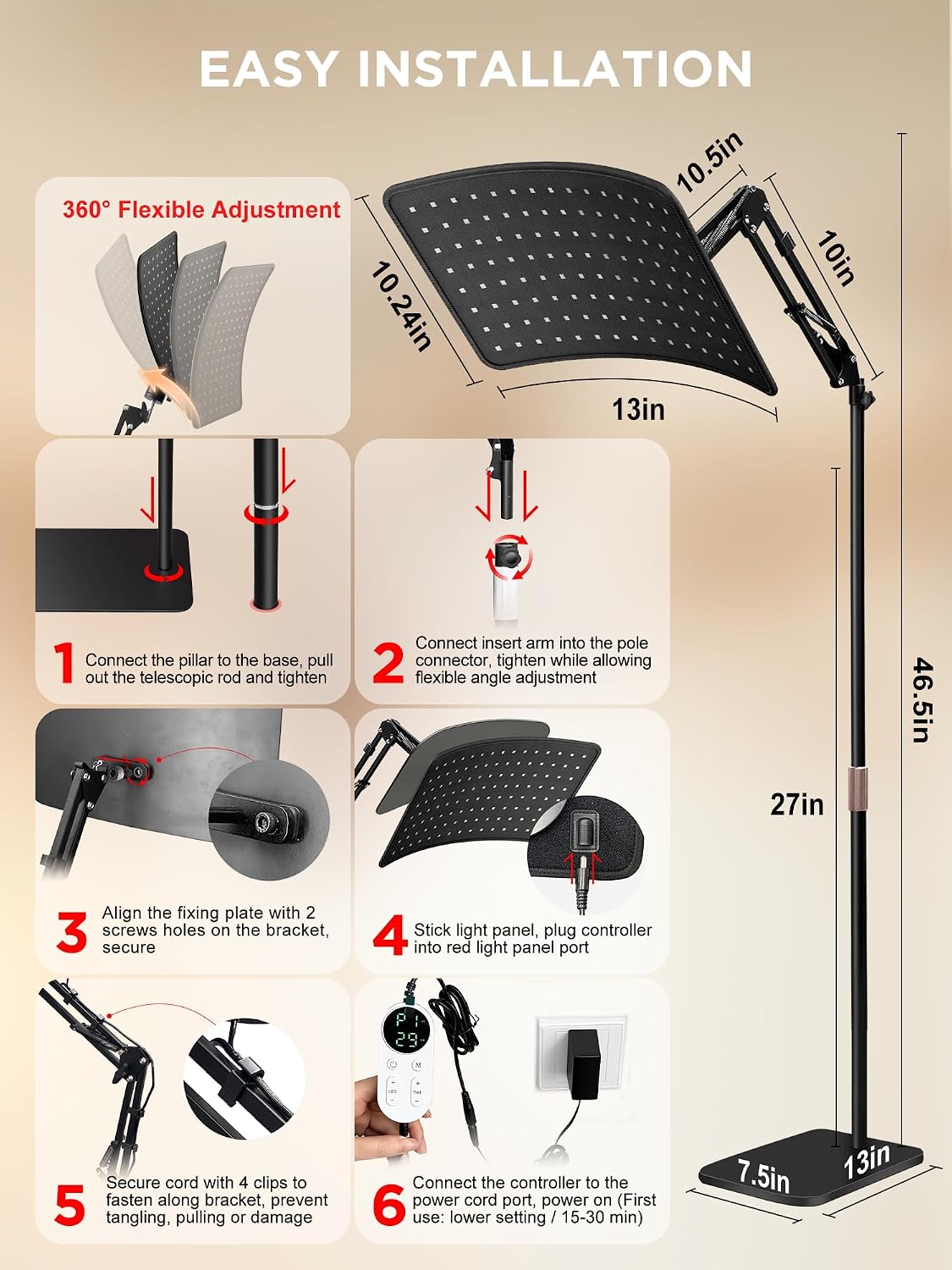 Detalle de INTEO 2-in-1 Red Light Therapy Lamp for Body and Face (660nm/850nm) with Detachable Design