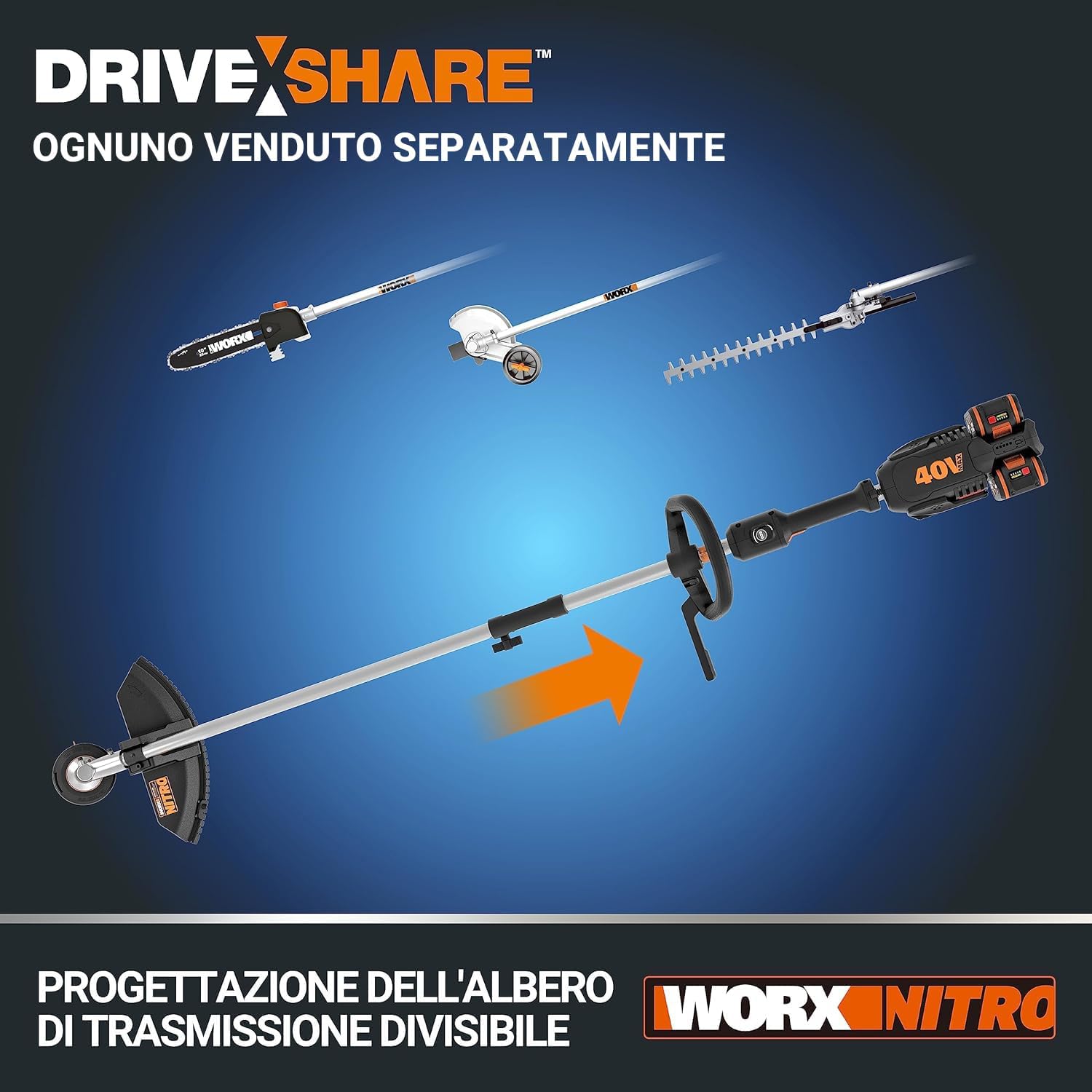 Detalle de WORX Nitro WG186E.92: decespugliatore a batteria 40 V con lama 38 cm e sistema PowerShare