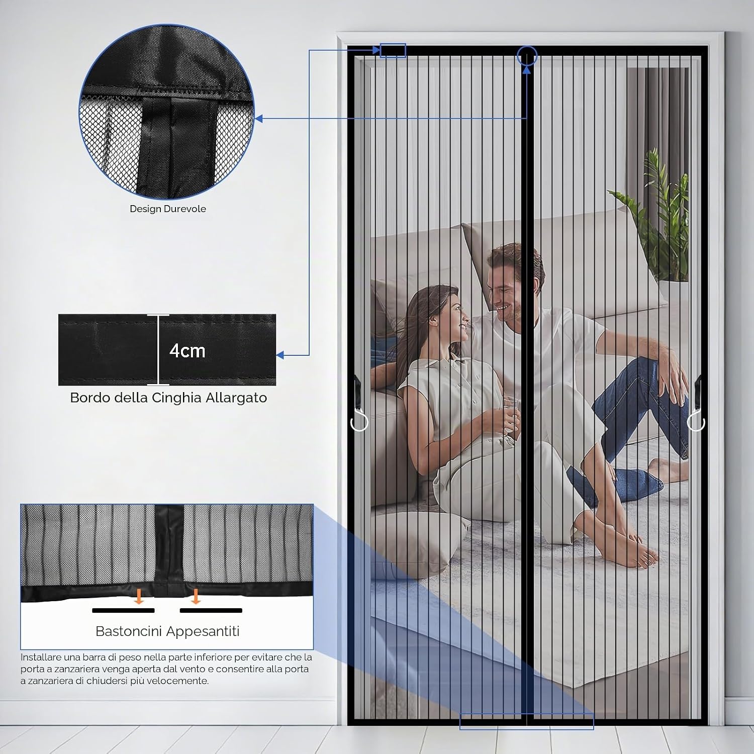 Detalle de JIANJIAO Zanzariera Magnetica per Porte 120x200cm – Chiusura Automatica e Traspirante