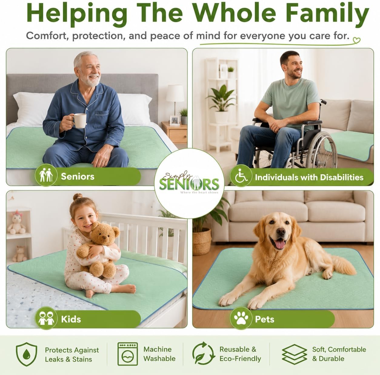 Thumbnail 1 de Bed Pads Washable Waterproof 34"x36" (Pack of 4) – Reusable Incontinence & Pee Pads for Adults, Dogs, and Kids